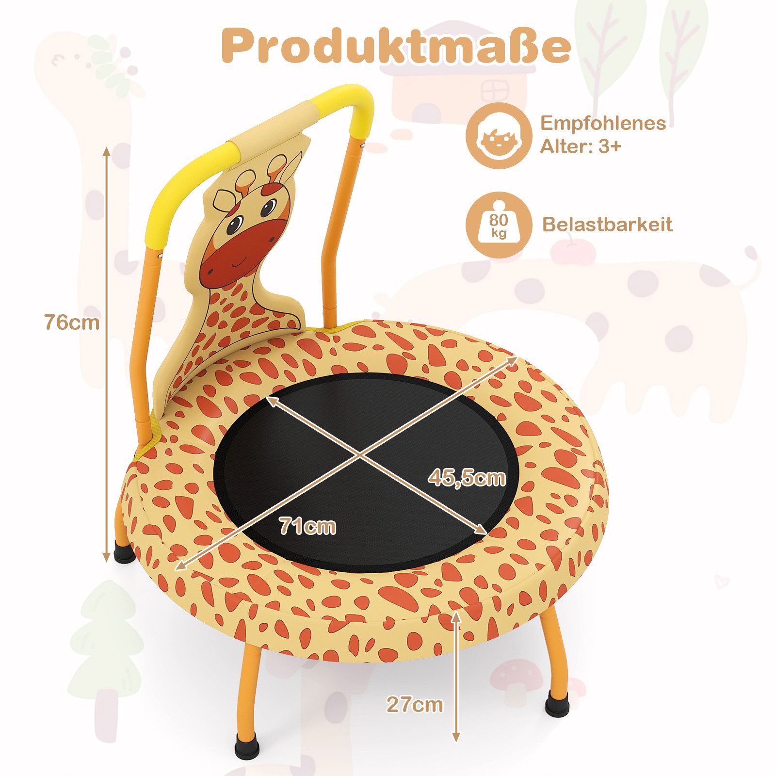 COSTWAY Kindertrampolin, Ø 71 cm, (1 tlg), Trampoin, mit Griff & Randabdeckung