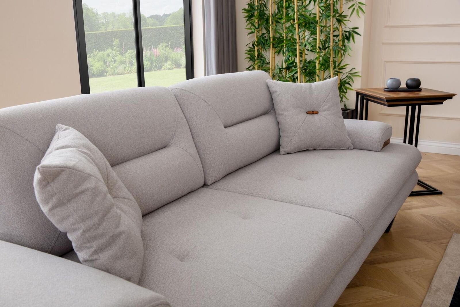 in Designer Modern 238cm, Made Europa Stil in 3-Sitzer Sitz JVmoebel Teile, 3 Sofa 1 Wohnzimmer Möbel Grau