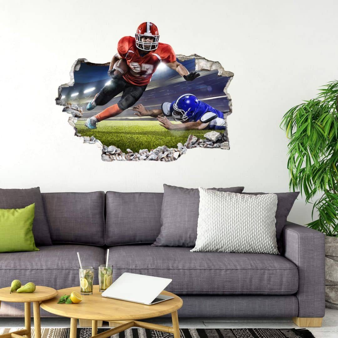 K&L Wall Art Wandtattoo 3D Wandtattoo Aufkleber Kinderzimmer American Football Sport Spieler, Mauerdurchbruch Wandbild selbstklebend