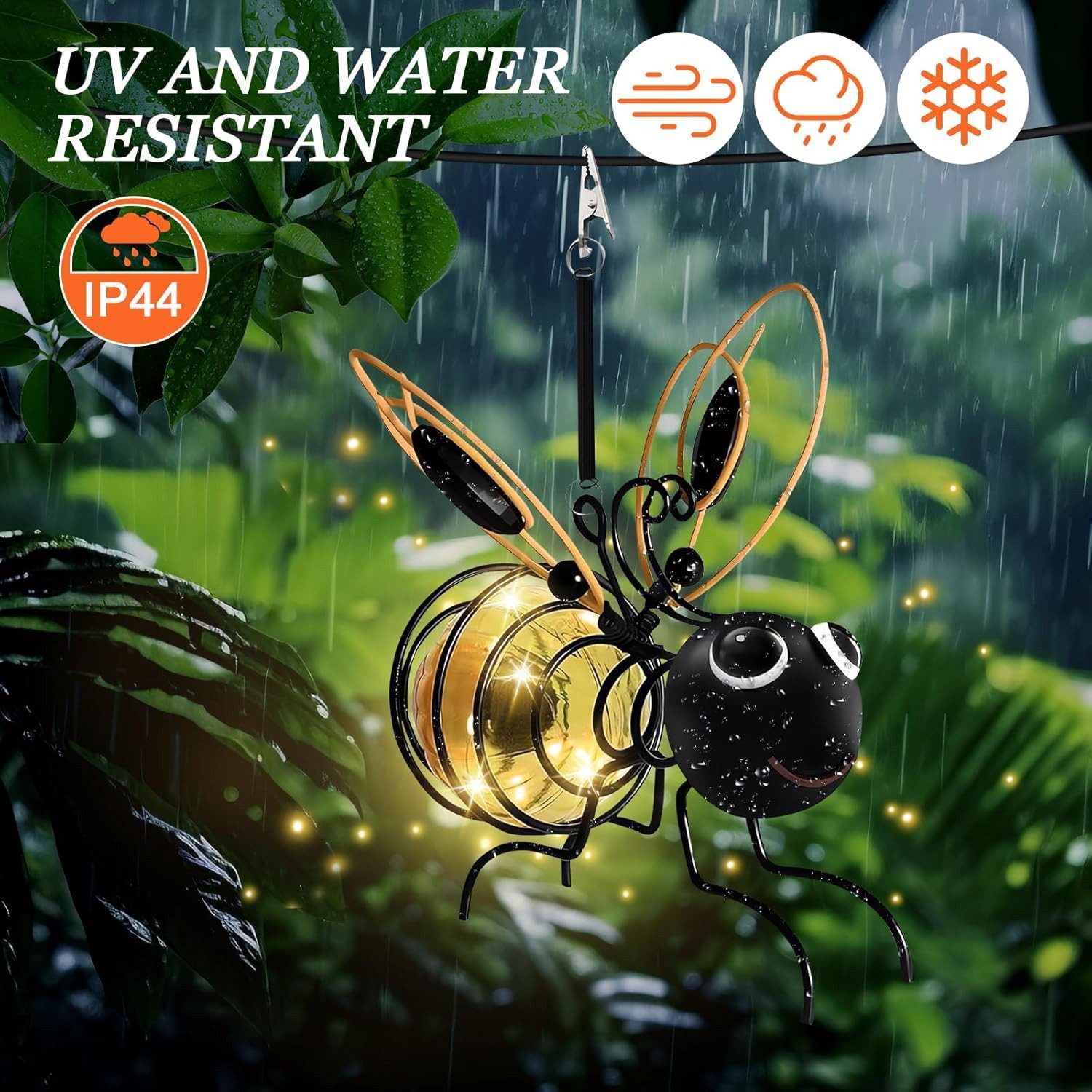 FELIXLEO LED Solarleuchte 2er Bienen Solar Hängelampen Garten Deko wetterfest LED Clip