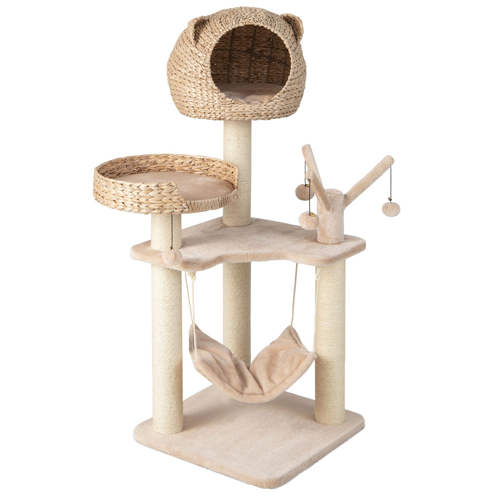 COSTWAY Kratzbaum, 121cm hoch, mit Hängematte & 4 Plüschbällen günstig online kaufen