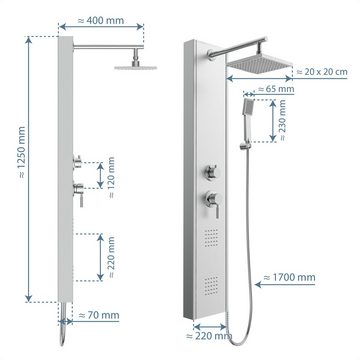 Schütte Duschsäule TAHITI, Höhe 125 cm, 2 Massage-Düsen, Antikalk-Noppen, Edelstahl, Wellness-Kopfbrause