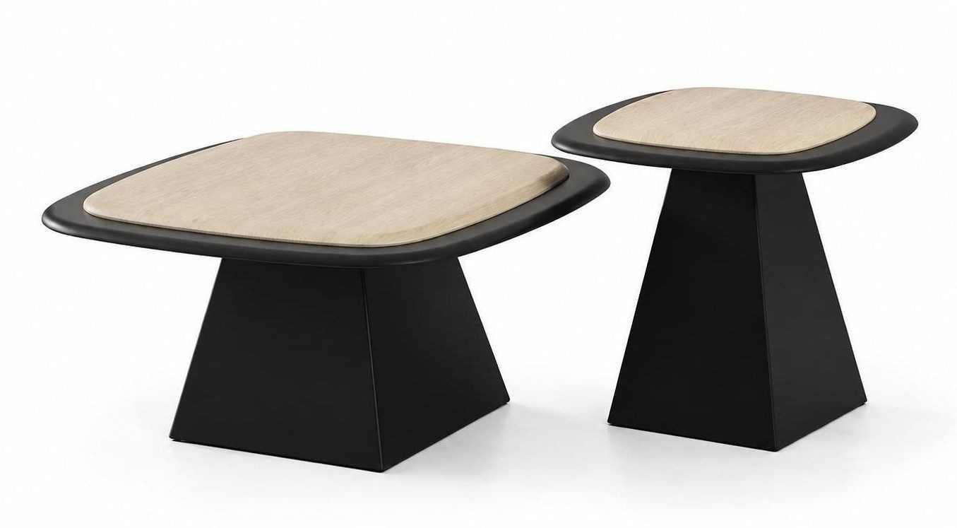 Xlmoebel Satztisch Minimalistischer schwarzer Pyramiden-Couchtisch aus Holzwerkstoff, Made in Europa