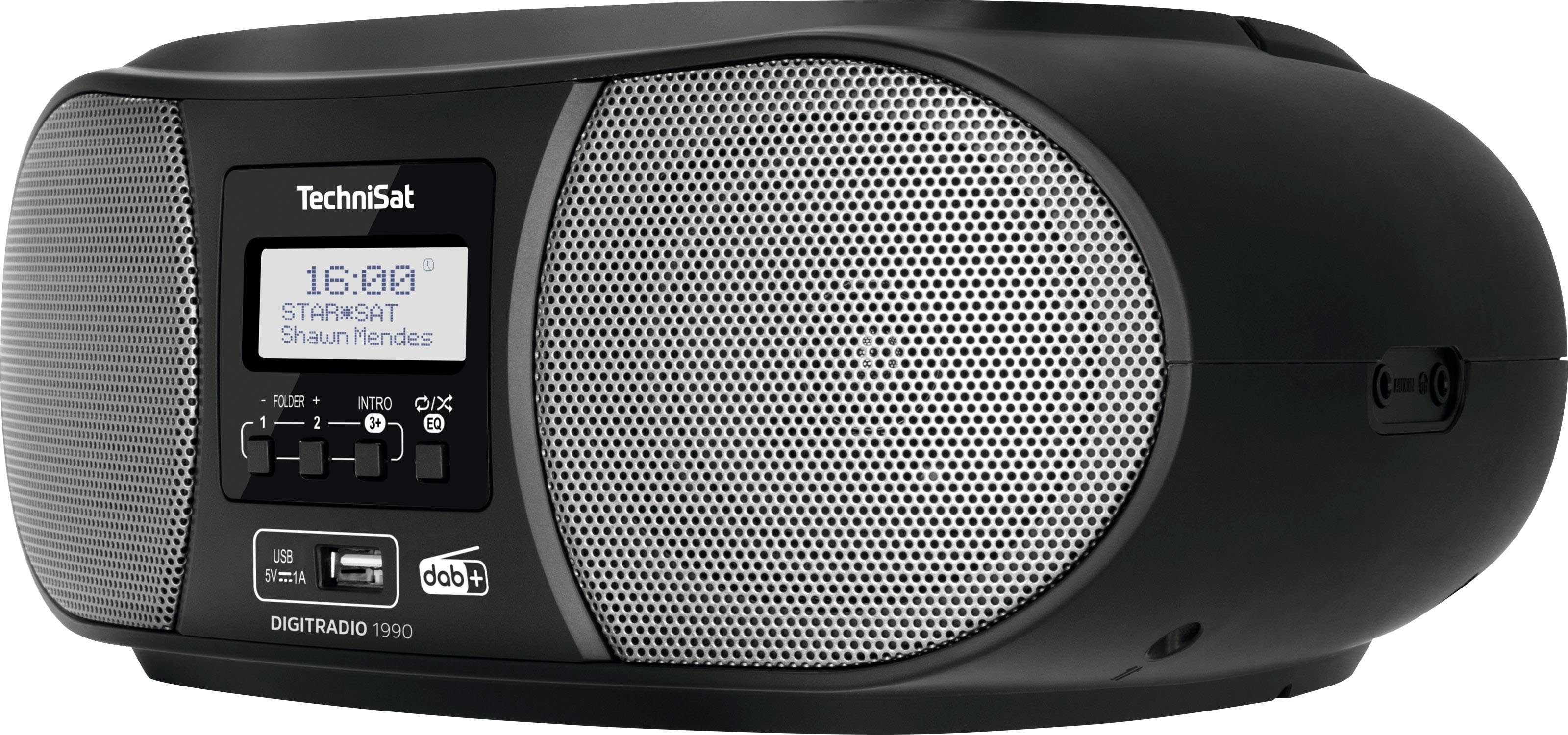 Digitradio Stereo- (Digitalradio Batteriebetrieb (DAB), DAB+, UKW, 1990 möglich) Bluetooth, schwarz mit USB, TechniSat CD-Player, FM-Tuner, Boombox