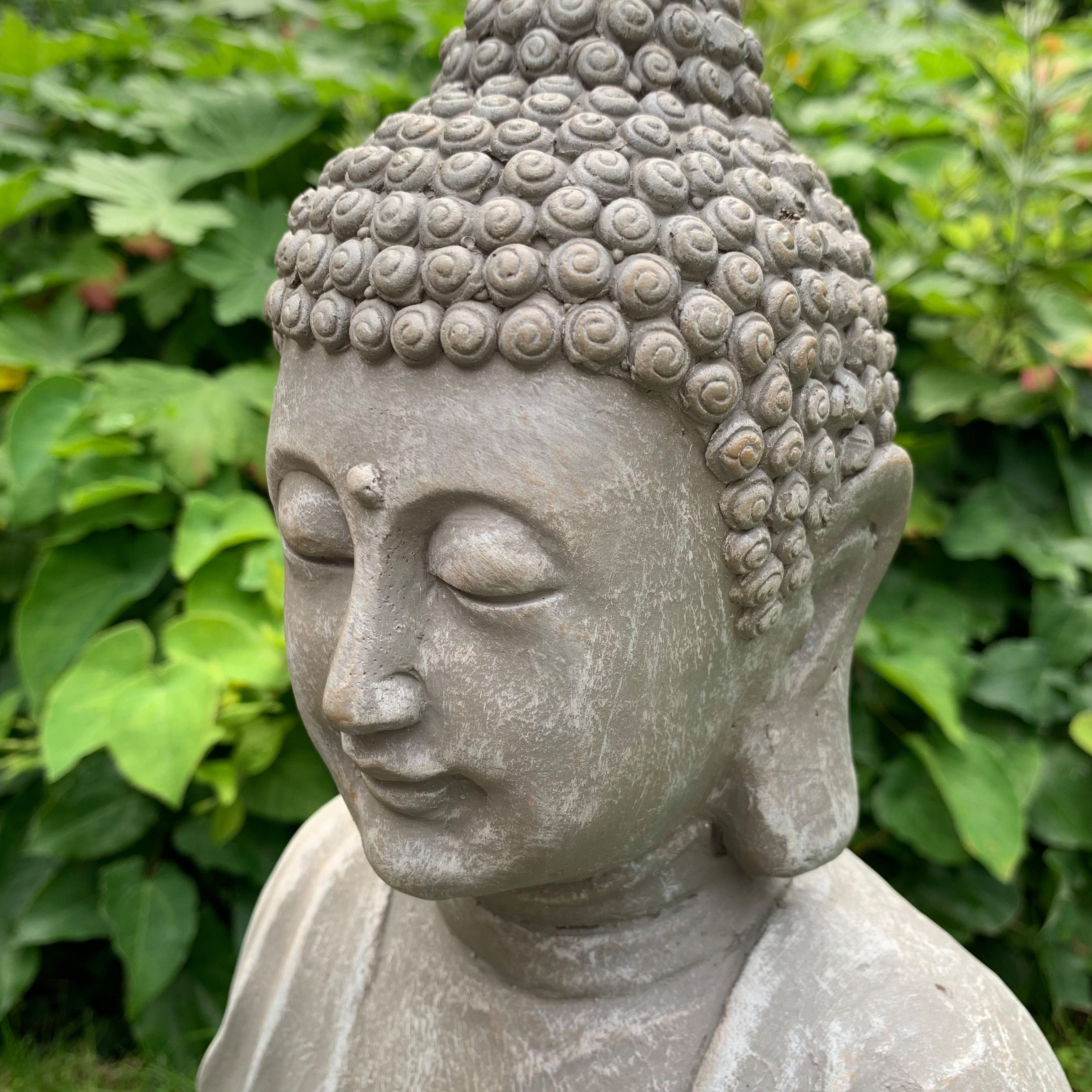 Buddha  FENG SHUI STATUE  30 cm Figur Garten Deko Wetterfest  Grau Antik Silber 