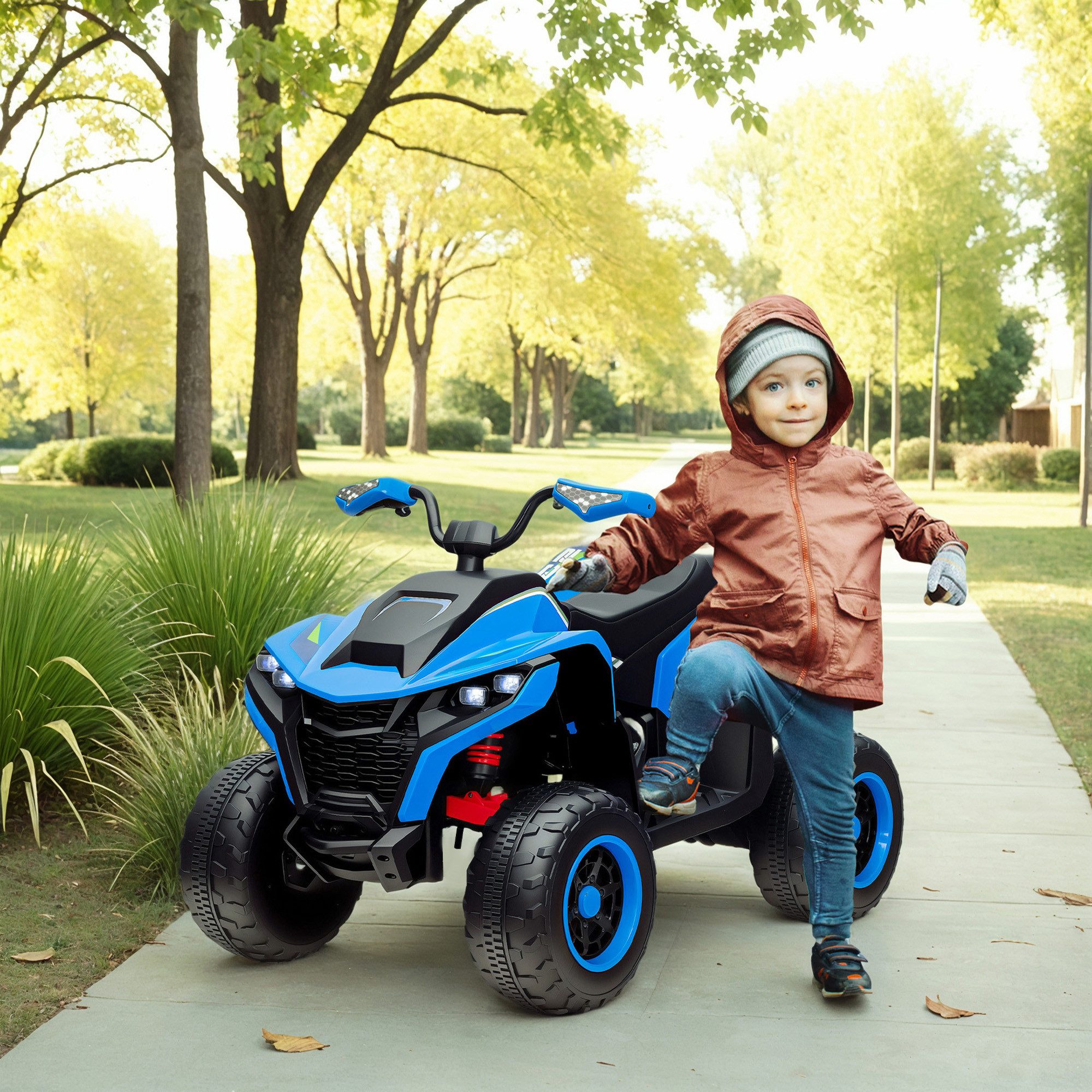 AIYAPLAY Elektro-Kinderquad 12V Elektro Kinderquad mit Vorwärts-& Rückwärtsgang, Belastbarkeit 50 kg, (1-tlg), Kinderauto mit USB, Musik für 3-8 Jahre Kinder, Blau