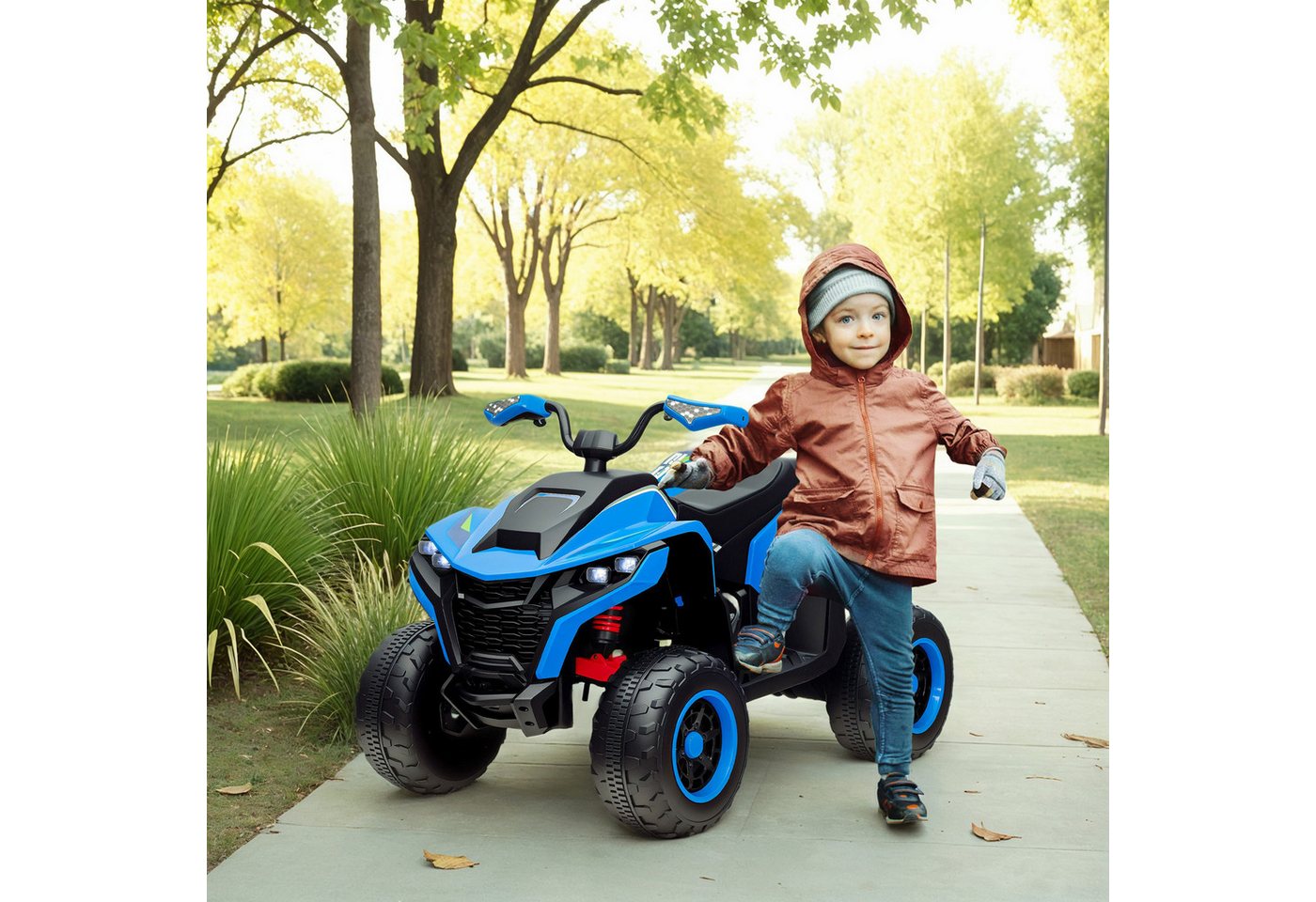 AIYAPLAY Elektro-Kinderquad 12V Elektro Kinderquad mit Vorwärts-& Rückwärtsgang, Belastbarkeit 50 kg, (1-tlg), Kinderauto mit USB, Musik für 3-8 Jahre Kinder, Blau