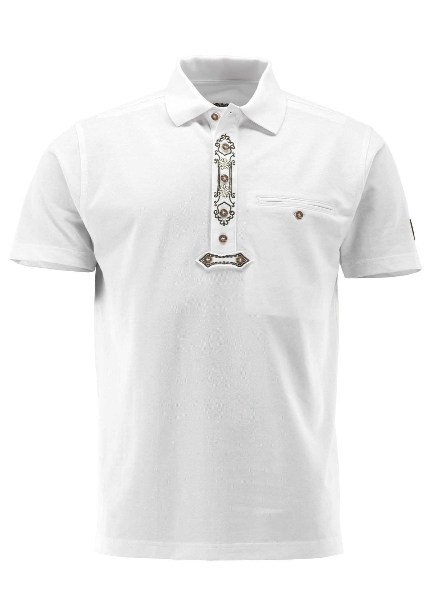 OS Trachten Poloshirt Grasko Regular Fit, Polokragen, Kurzarm, Druck "Hirschgeweih", Kontrast