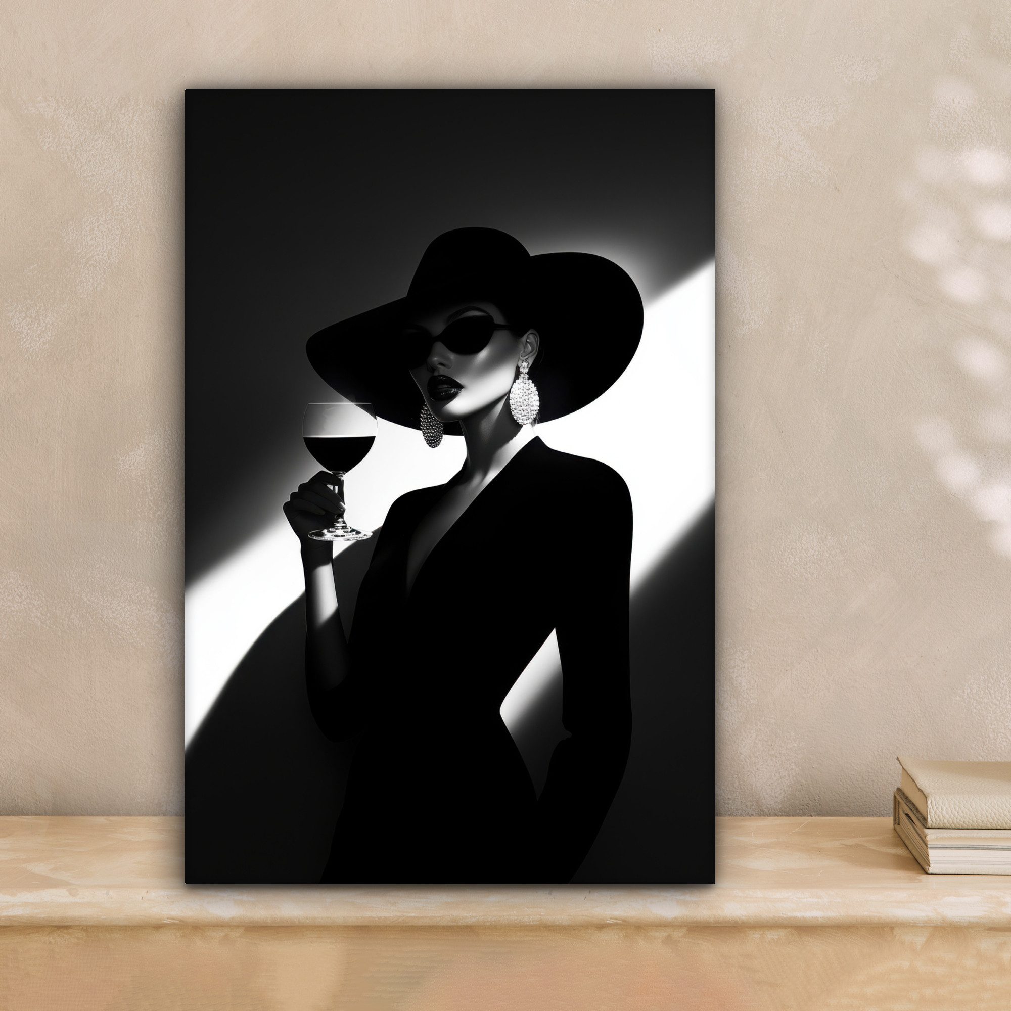 OneMillionCanvasses® Leinwandbild Frau - Wein - Chic, Fotodruck (1 St), Leinwand Canvas Wandbild, Wanddekoration 20x30 cm