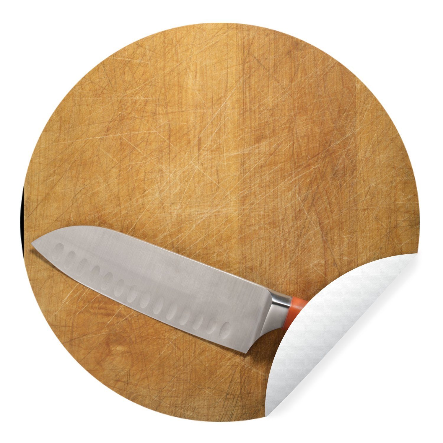 MuchoWow Wandsticker Ein Messer auf einem Schneidebrett (1 St), Tapetenkreis für Kinderzimmer, Tapetenaufkleber, Rund, Wohnzimmer