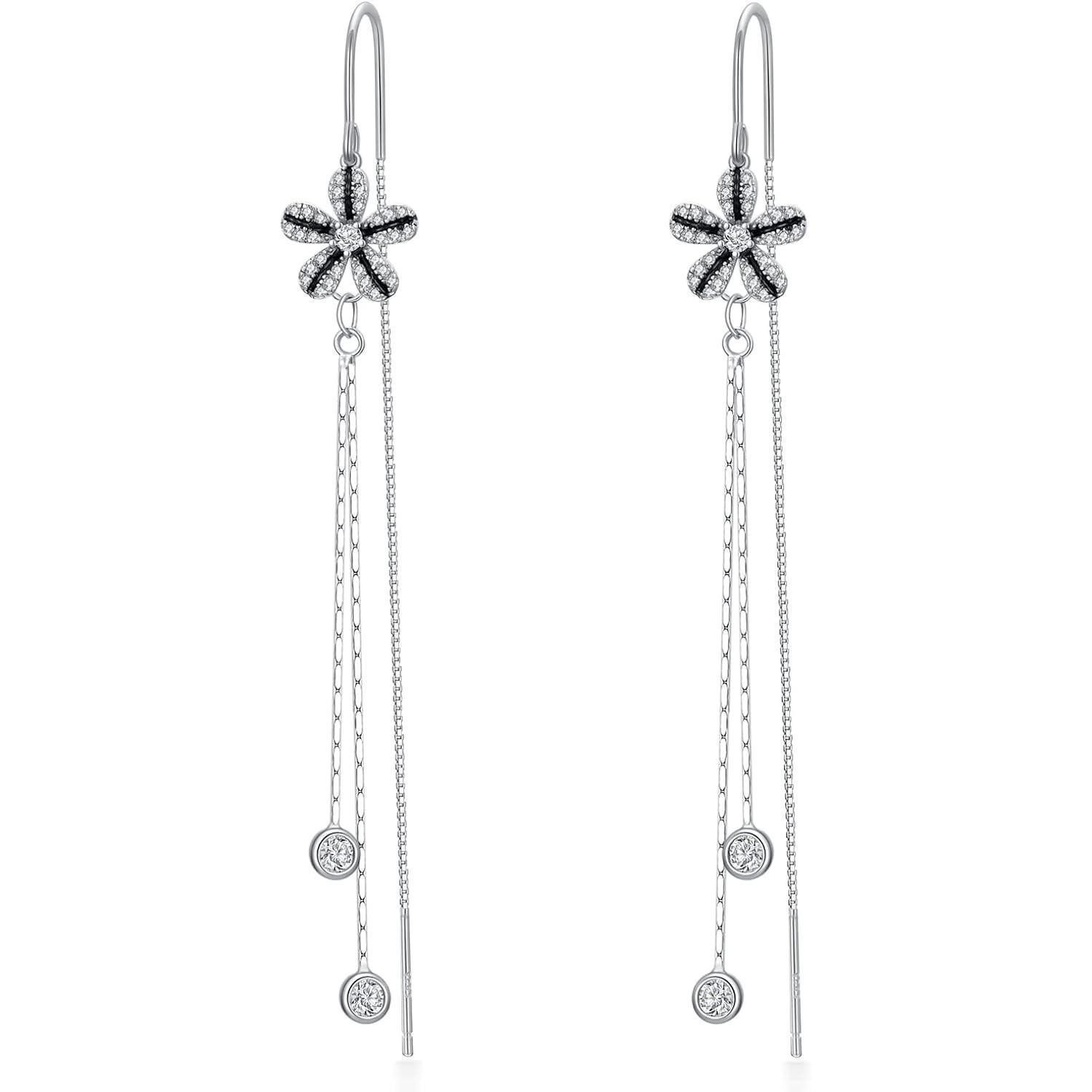 Paar Ohrhänger Ohrringe 925 Sterling Silber Fädler Quaste Tropfen Blume