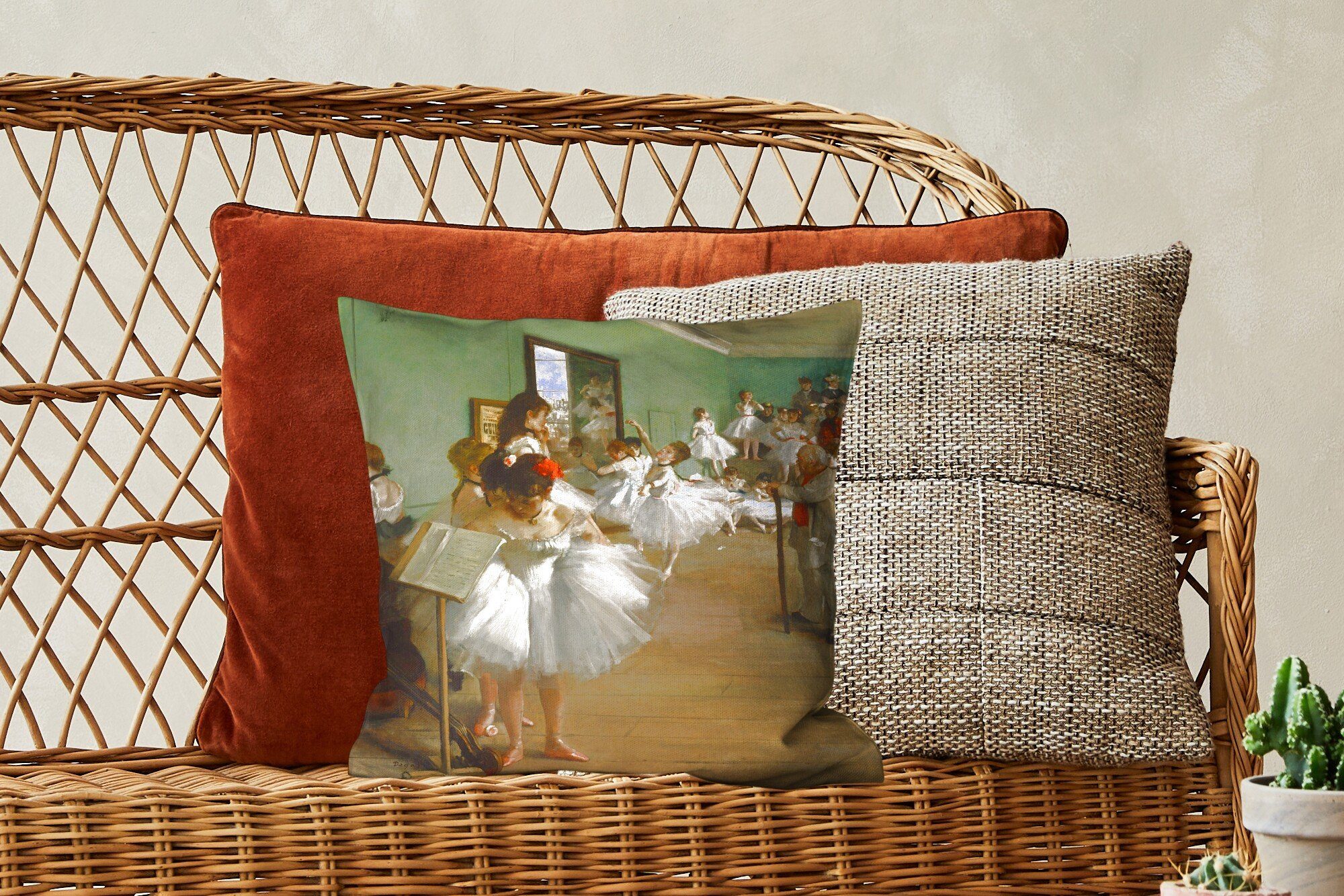 für Sofakissen - von Dekokissen Füllung Degas, Die MuchoWow Gemälde Zierkissen Ballettklasse Schlafzimmer, Deko, mit Wohzimmer, Edgar