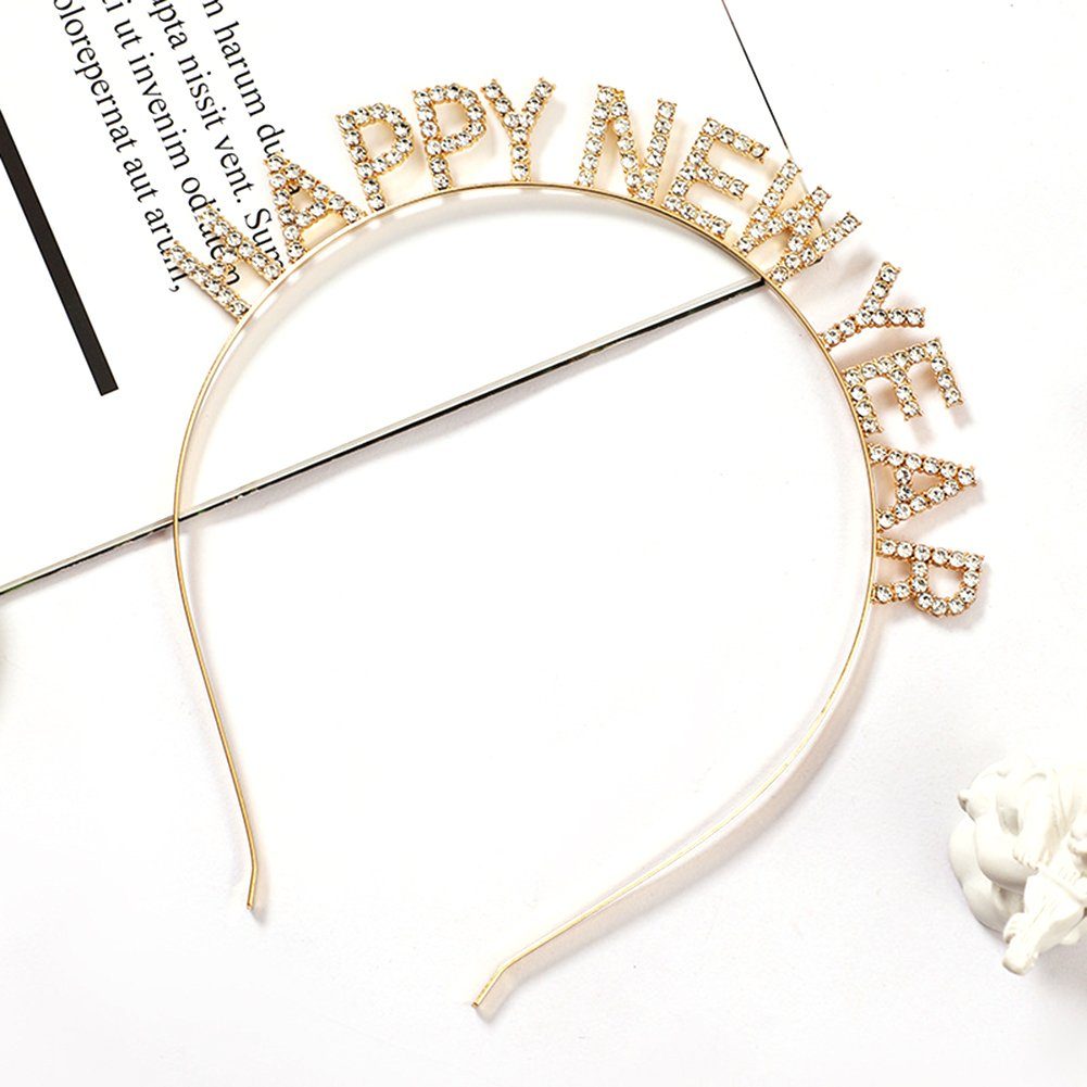 Blusmart Haarband Neujahrs-Kristall-Buchstaben-Haarband, Silber Sinnvolles