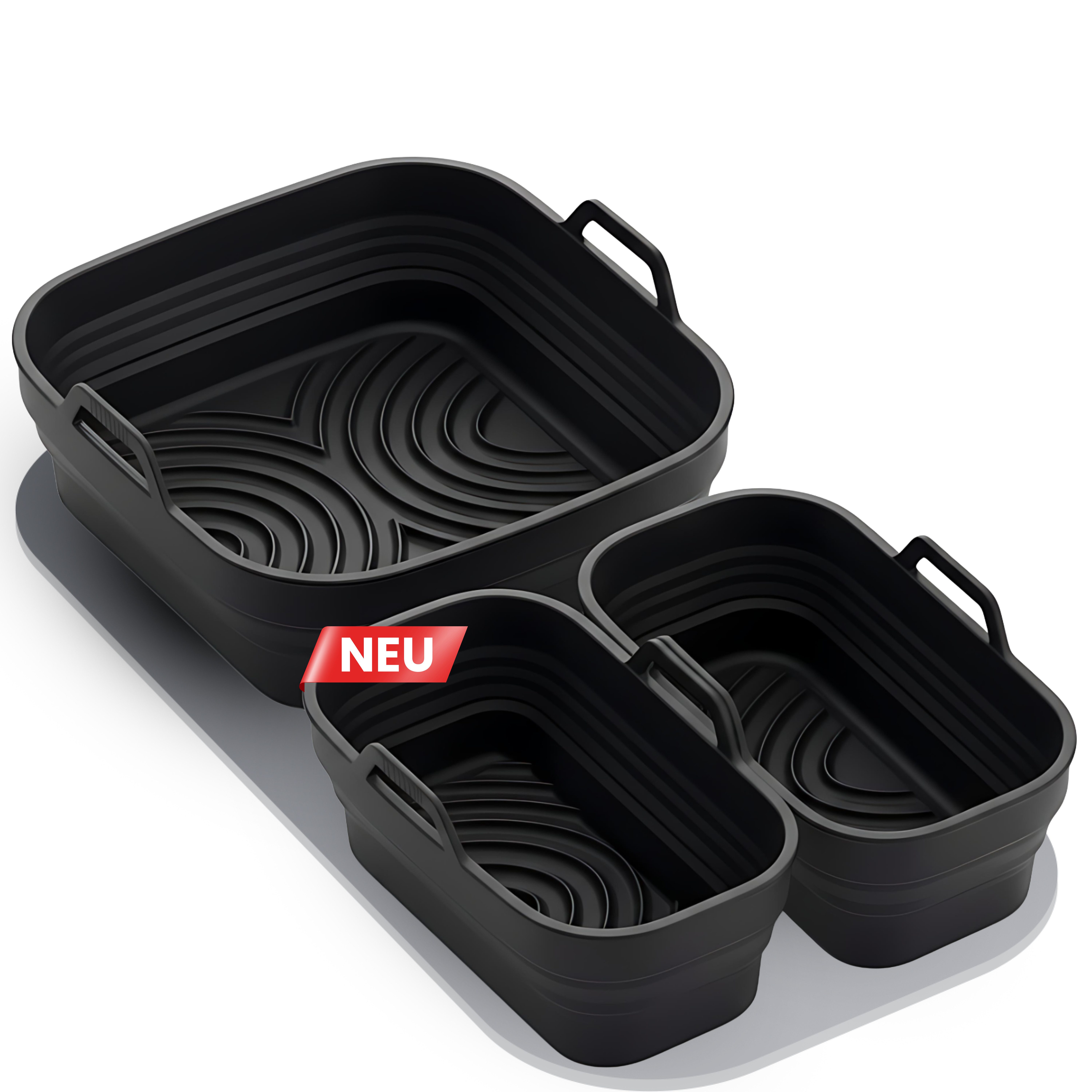 FRITTI Silikonform Silikonform für Heißluftfritteuse – Passend für Ninja Foodi Max, (Set), 2er-Set, BPA-frei, Rillenboden, 3er-Set, BPA-frei, Rechteckform