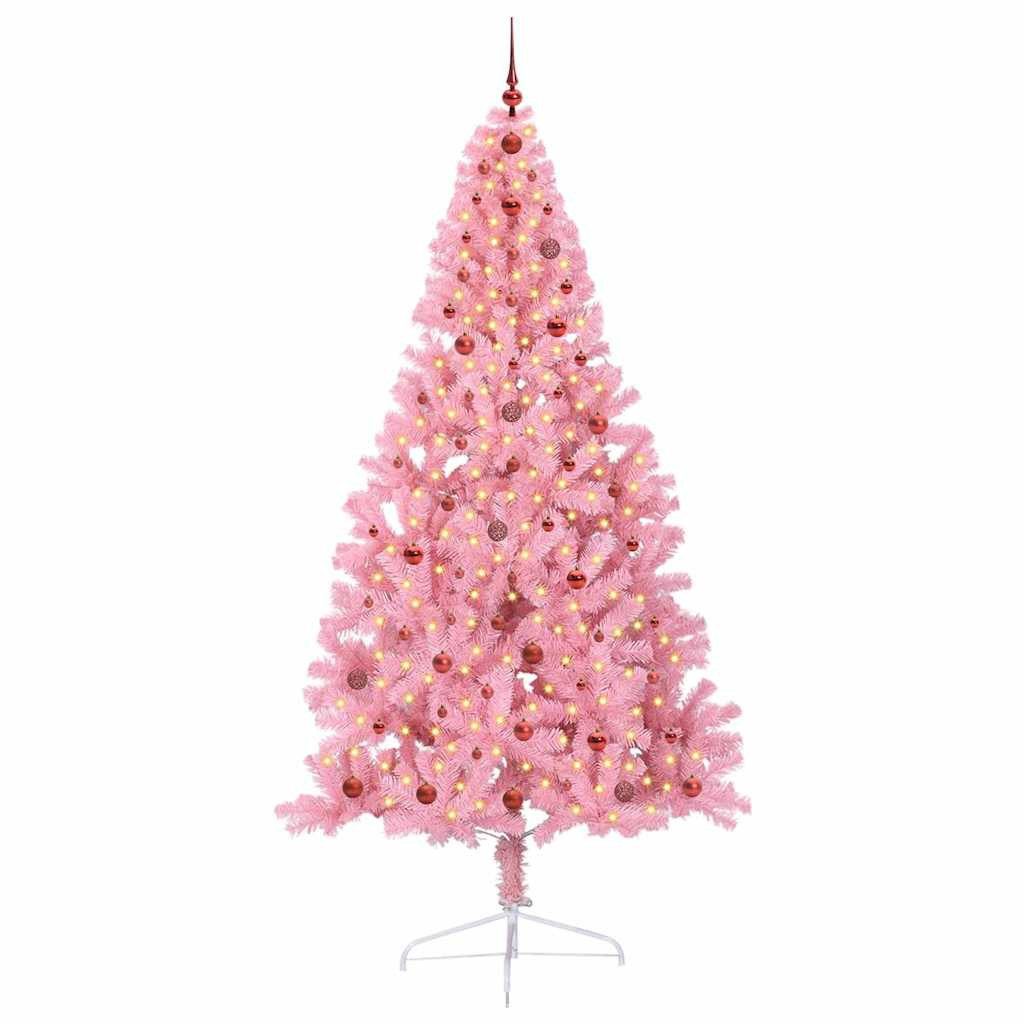 vidaXL Künstlicher Weihnachtsbaum Künstlicher vorbeleuchteter Weihnachtsbaum Rosa 240 cm PVC