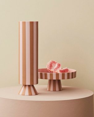 OYOY Dekovase Toppu Vase High - Blumenvase Hoch Schmal Gestreift Keramik 31x8,5 cm, Karamell/Rosa