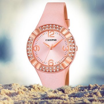 CALYPSO WATCHES Quarzuhr Calypso Damen Uhr K5659/2 Kunststoffband, (Analoguhr), Damen Armbanduhr rund, PURarmband rosa, Fashion