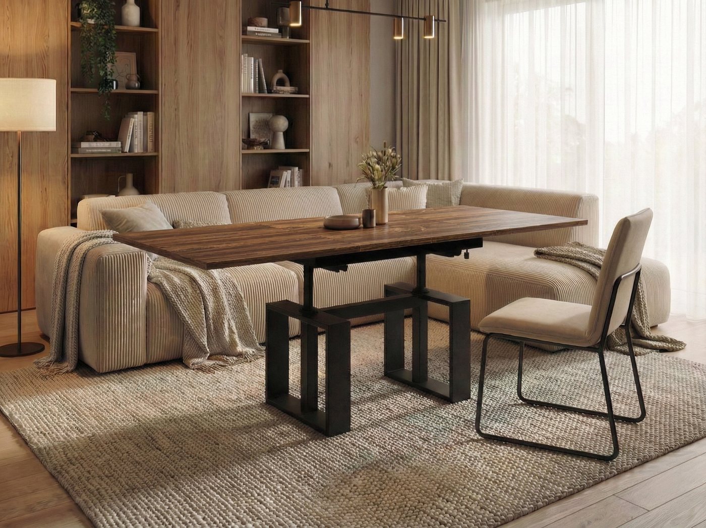 Endo-Moebel Couchtisch Empoli - ausziehbar 110-170cm und höhenverstellbar Doppellift Metall, Couch- & Esstisch, modern Design, Wohnzimmertisch, Multifunktionstisch