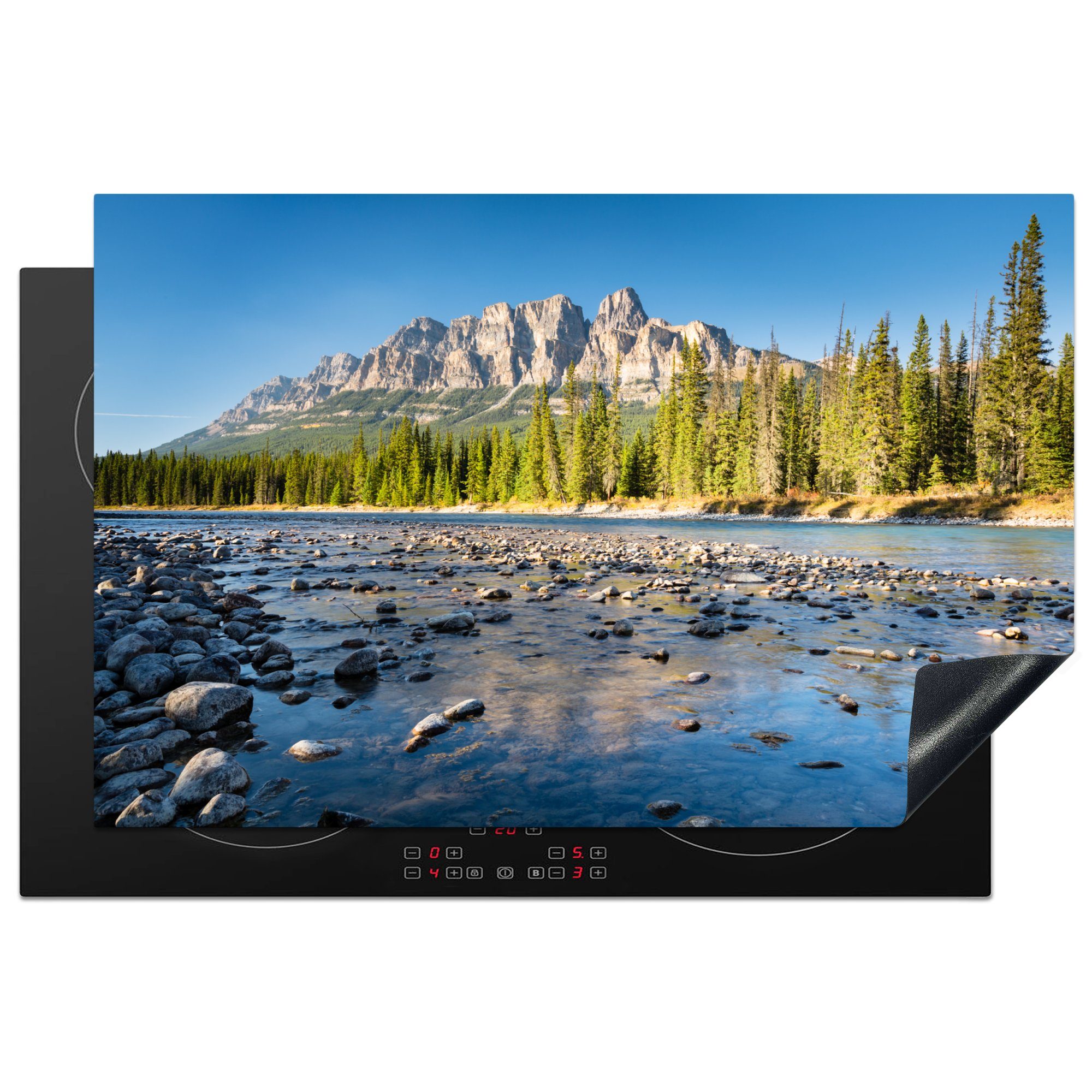 MuchoWow Herdblende-/Abdeckplatte Banff National Park an einem sonnigen Tag in Nordamerika, Vinyl, (1 tlg), 81x52 cm, Induktionskochfeld Schutz für die küche, Ceranfeldabdeckung
