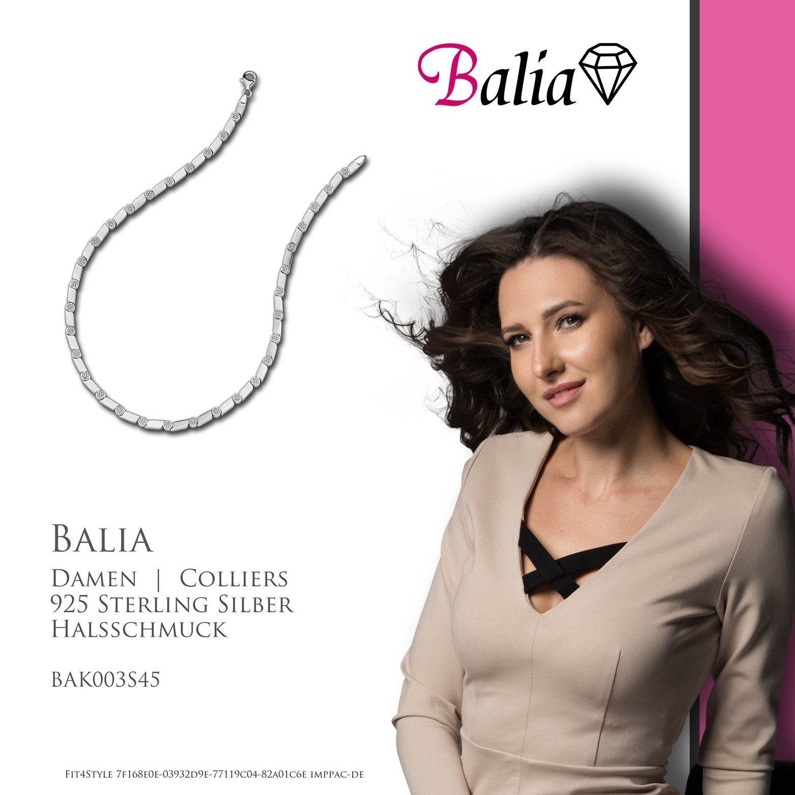 Collier Balia Sterling silber Silber, matt-glanz Colliers, Fantasie Balia Damen Halskette 925 für Farbe: (Collier), Damen Halsketten
