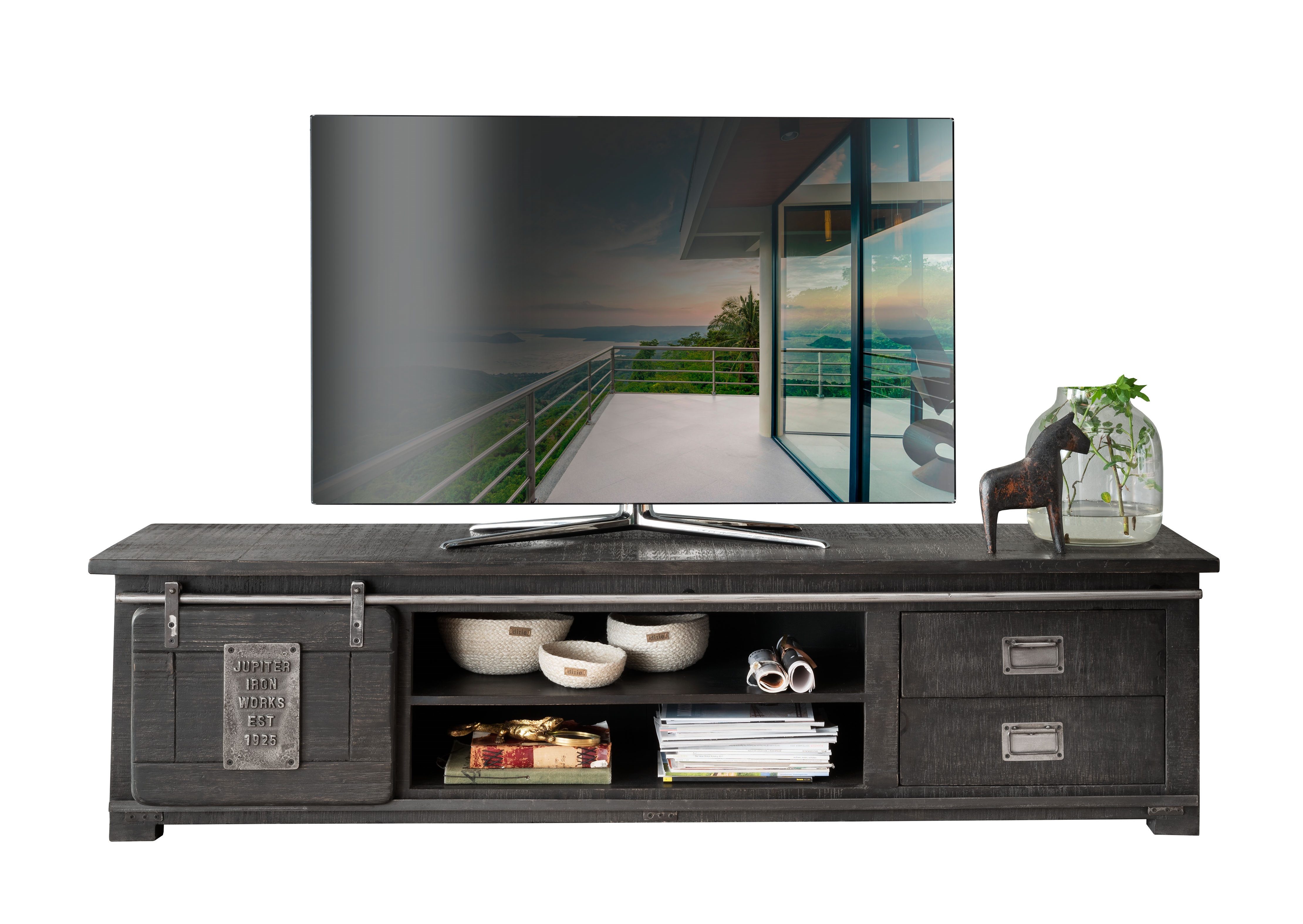 Woodroom Lowboard Pali (Mango massiv grau lackiert, 200x50x55 cm), Lowboard günstig online kaufen