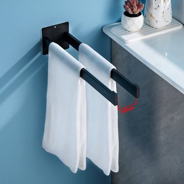 Auralum Doppelhandtuchhalter 2x Edelstahl Handtuchhalter Handtuchstange Wandhaken für Bad und Küche, Ohne Bohren,Schwarz