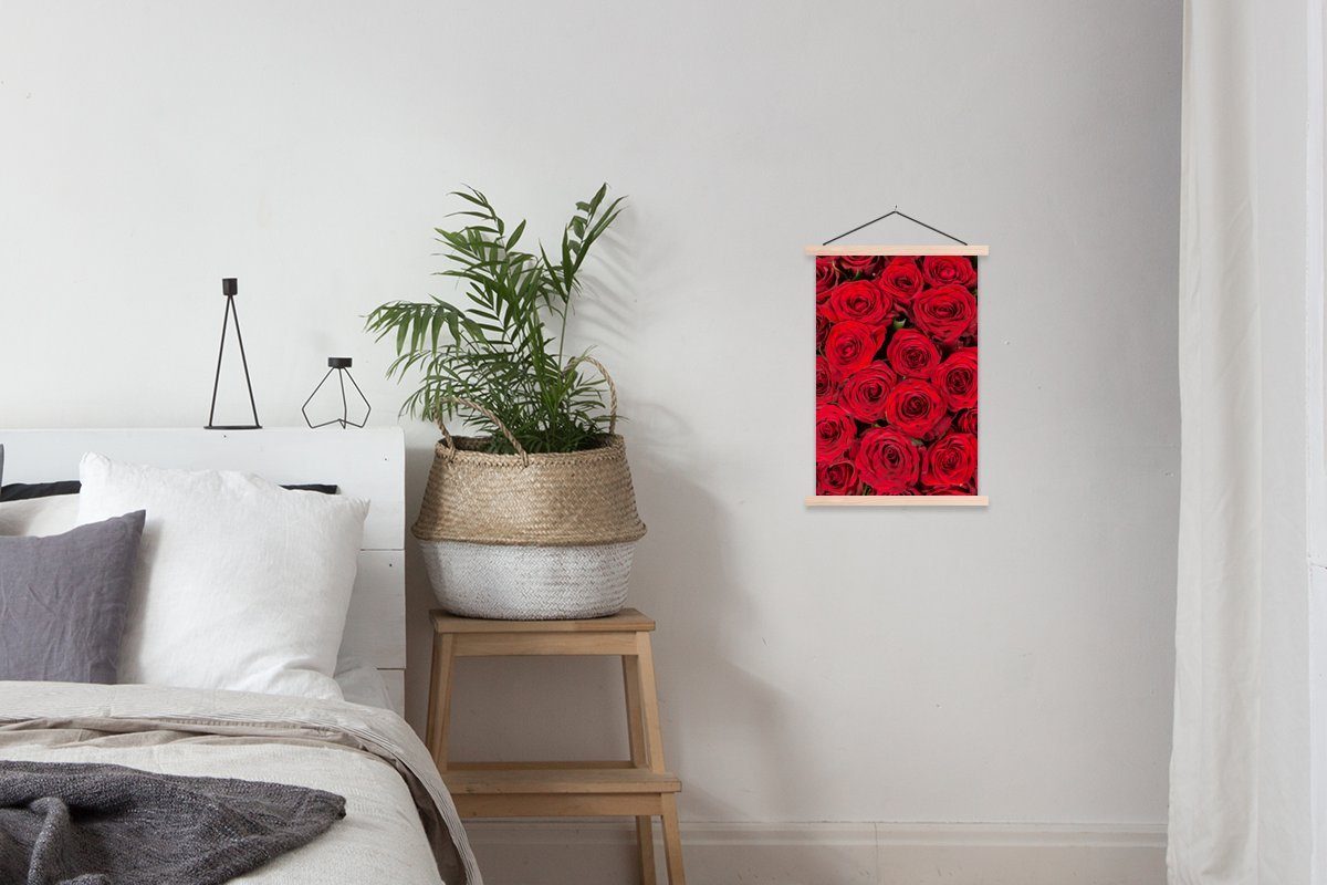 Magnetisch Rosen Wohnzimmer, Textilposter (1 Blumen Posterleiste, MuchoWow St), Poster - für Blumenstrauß, Bilderleiste, -