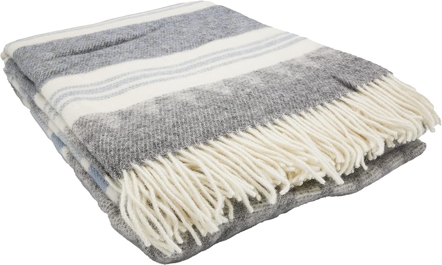 Wolldecke Fair De Luxe Wolldecke 100% Wolle, Plaid/Wohndecke, Grau/Beige/Blau, Heinrich Glaeser Nachf. GmbH