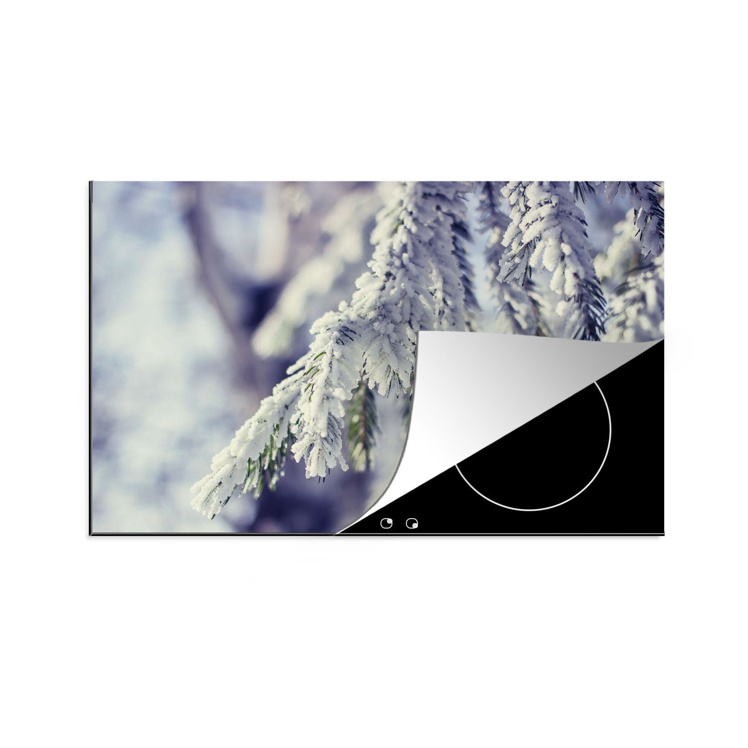MuchoWow Herdblende-/Abdeckplatte Winter - Tannenbaum - Schnee - Ländlich, Vinyl, (1 tlg), 80x52 cm, Induktionskochfeld Schutz für die küche, Ceranfeldabdeckung