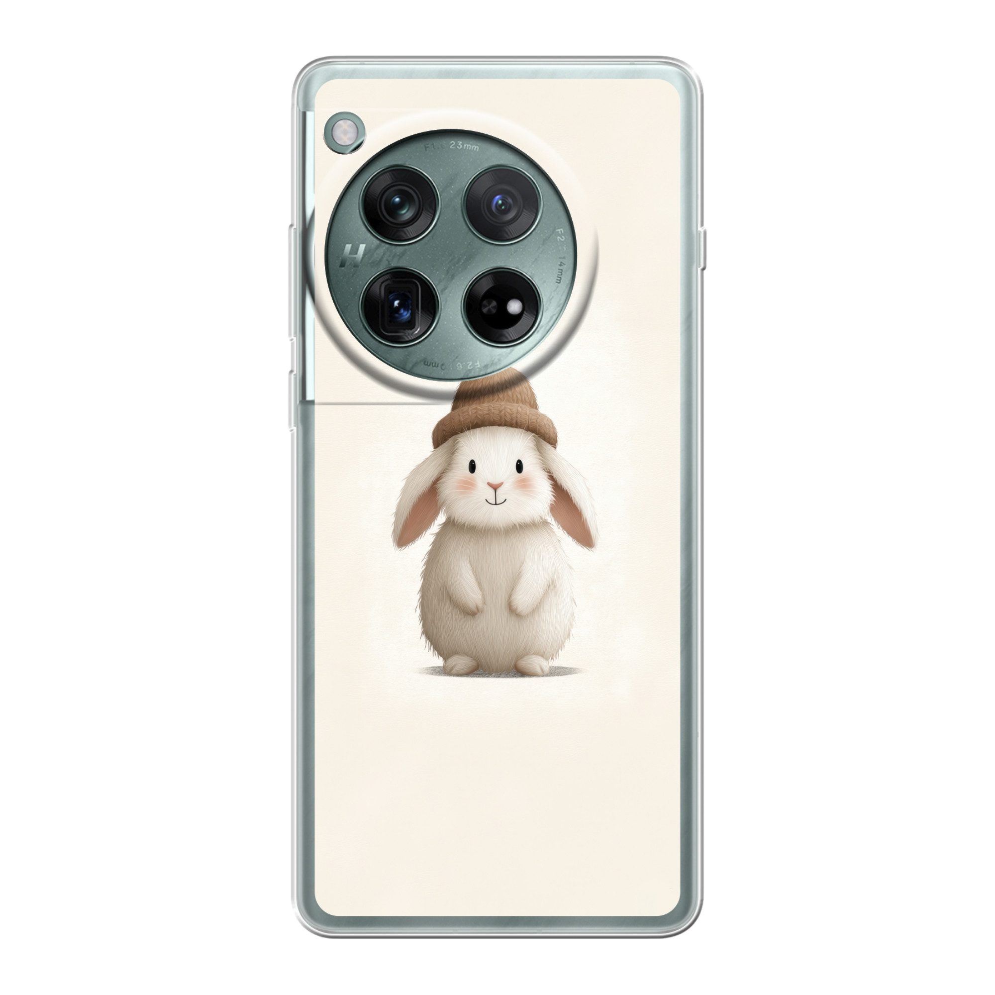 MuchoWow Handyhülle für OnePlus 12 Kaninchen - Hut - Ohren - Beige, Handy Case, Silikon, Bumper Case Dünn