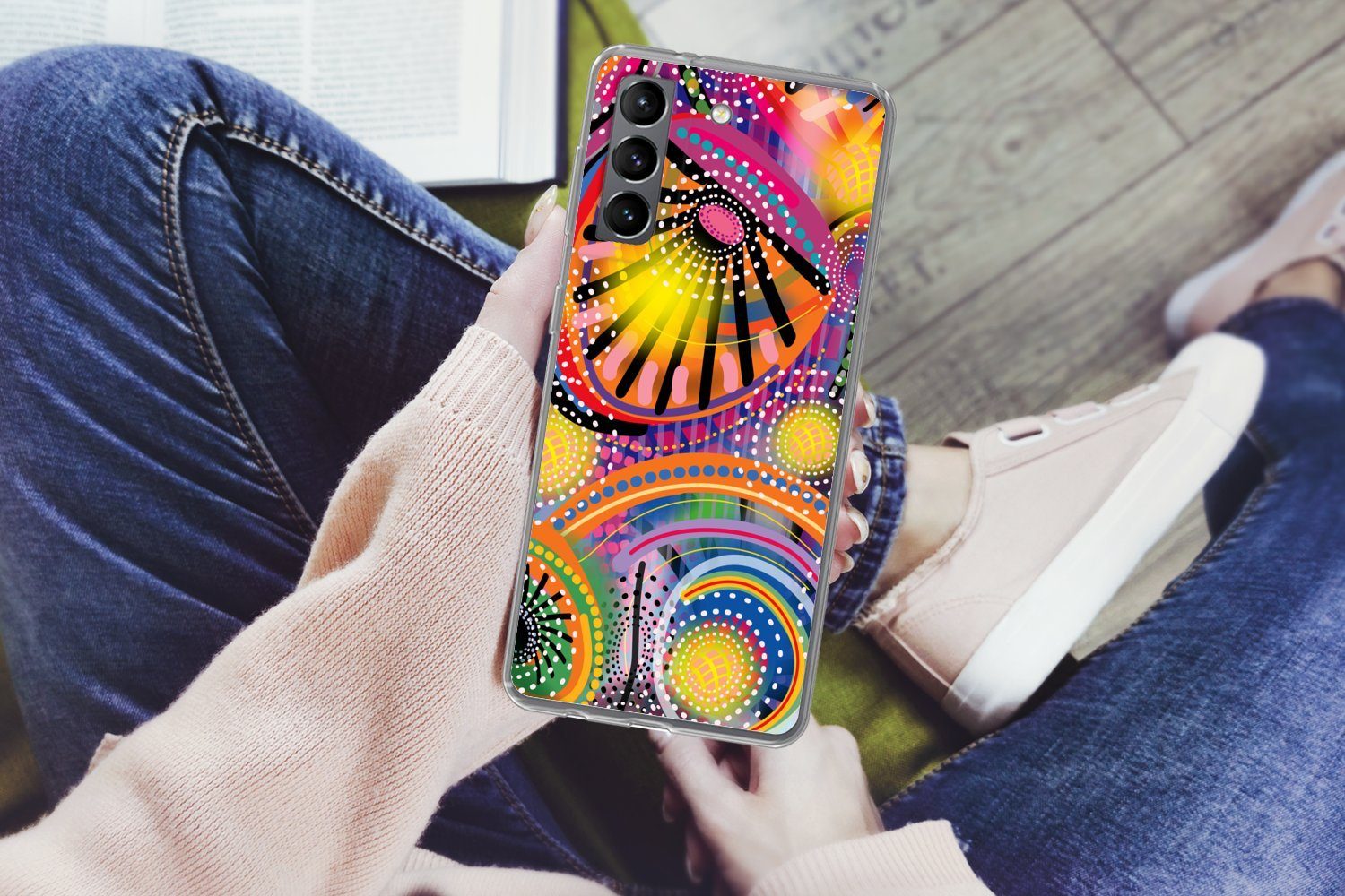 MuchoWow Handyhülle für Samsung Galaxy S21 Plus Formen - Kunst - Muster - Psychedelisch, Phone Case, Silikon, Schutzhülle Dünn