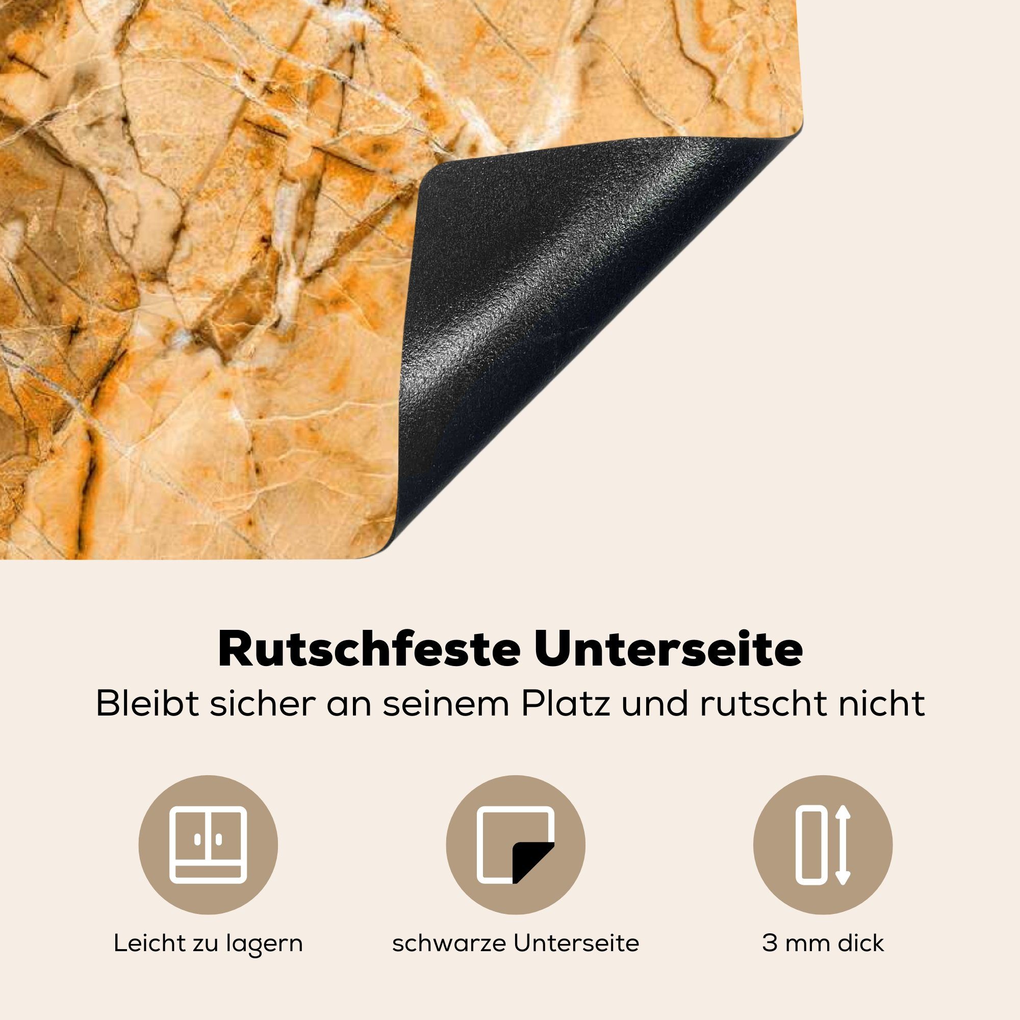 Gelb - Stein küche für Herdblende-/Abdeckplatte tlg), 78x78 Arbeitsplatte - Vinyl, (1 Granit, MuchoWow Ceranfeldabdeckung, Weiß - cm,