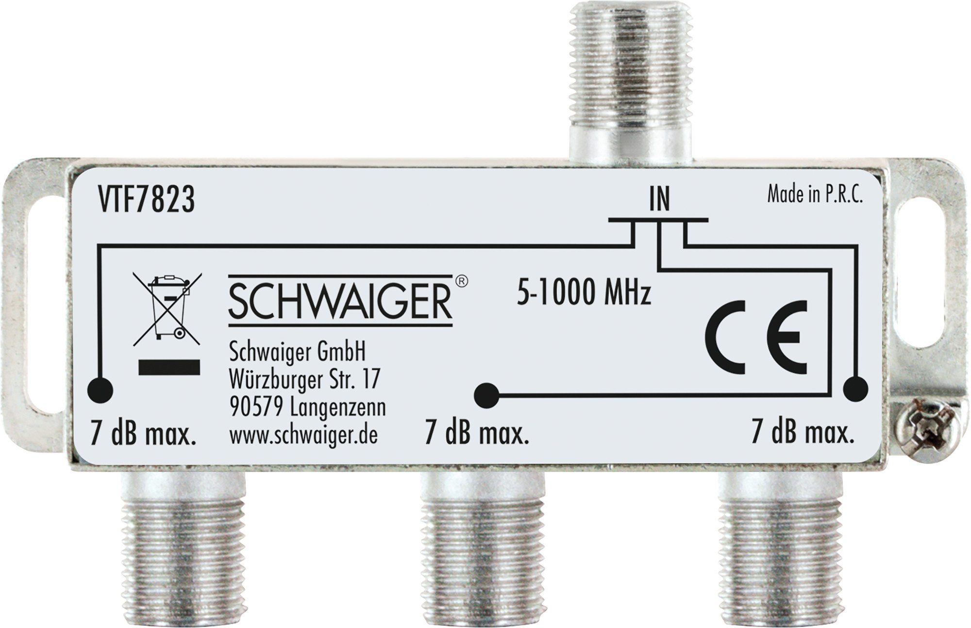 Schwaiger SAT-Verteiler VTF7823 531 (verteilt ein Signal auf drei Teilnehmer), für Kabel- und Antennenanlagen