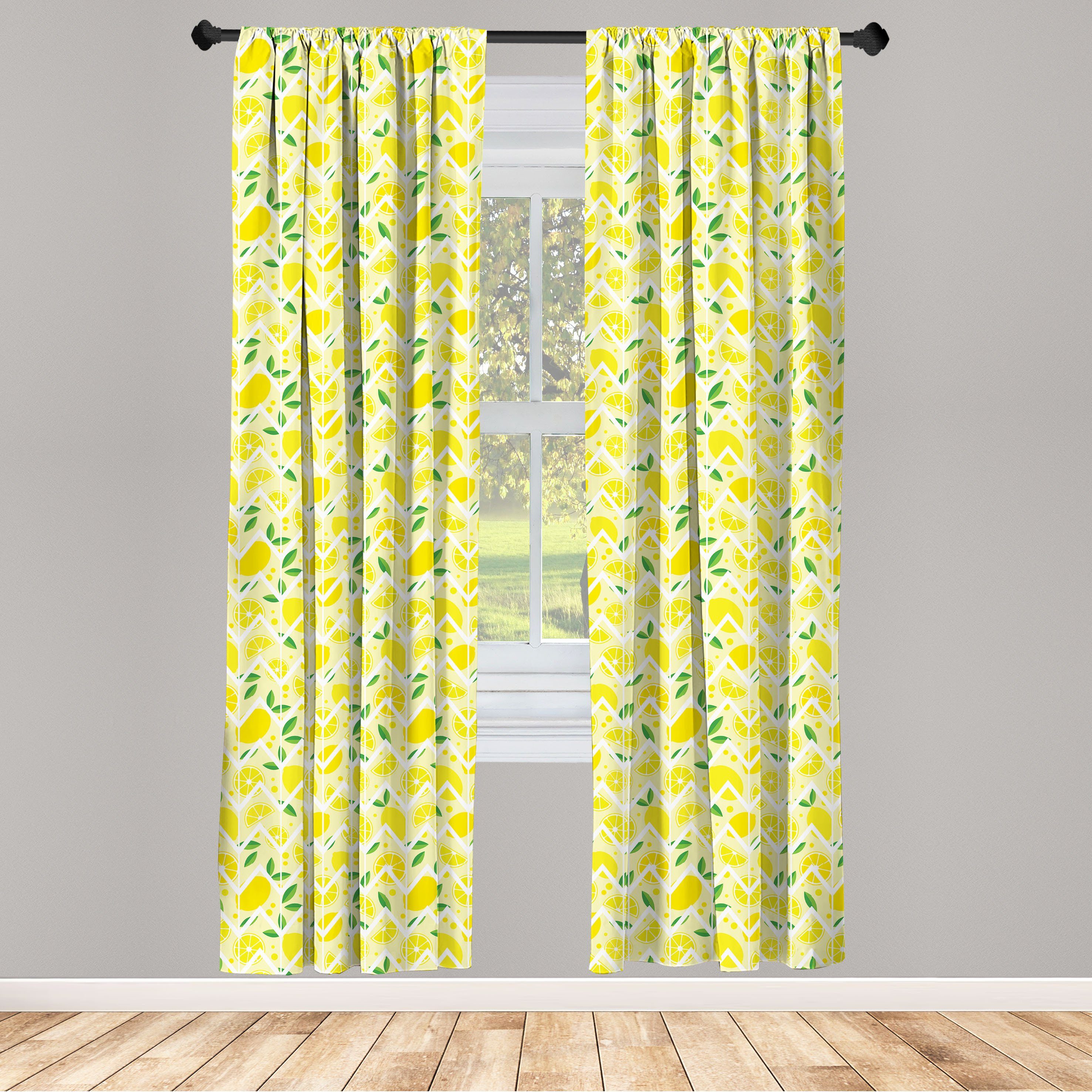 Gardine Vorhang für Wohnzimmer Schlafzimmer Dekor, Abakuhaus, Microfaser, Zitrone Cartoon Zitronen Zigzags