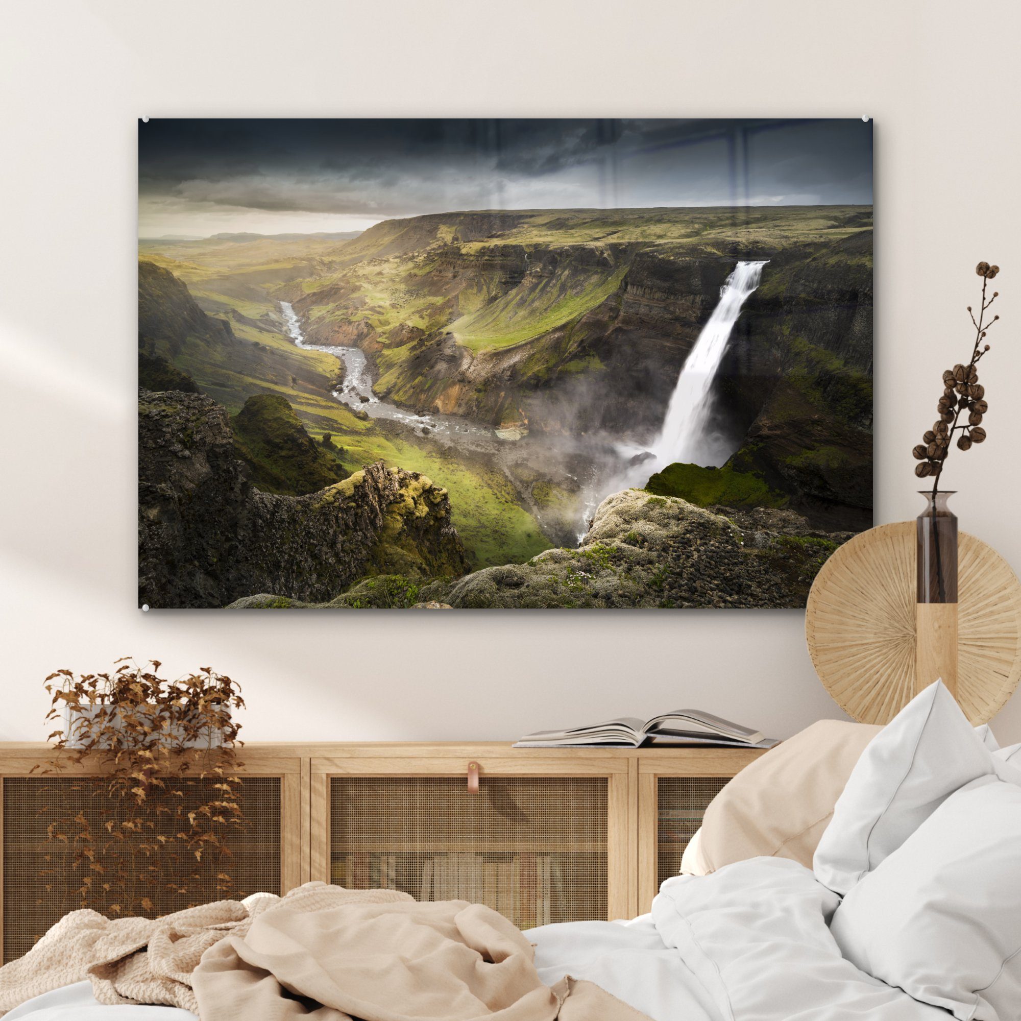 Acrylglasbild MuchoWow & St), Háifoss-Wasserfall in Island, Wohnzimmer Schlafzimmer Acrylglasbilder (1