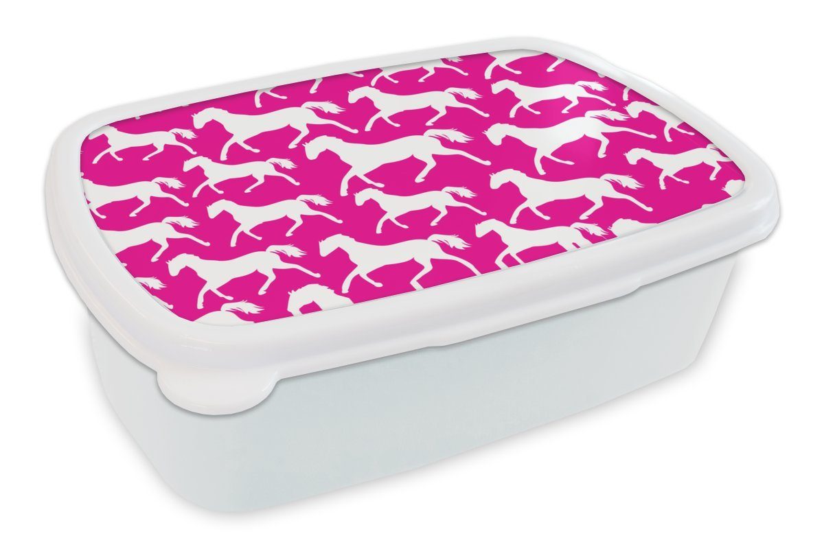 MuchoWow Lunchbox Pferde - Weiß - Tiere - Mädchen - Kinder - Mädchen, Kunststoff, (2-tlg), Brotbox für Kinder und Erwachsene, Brotdose, für Jungs und Mädchen