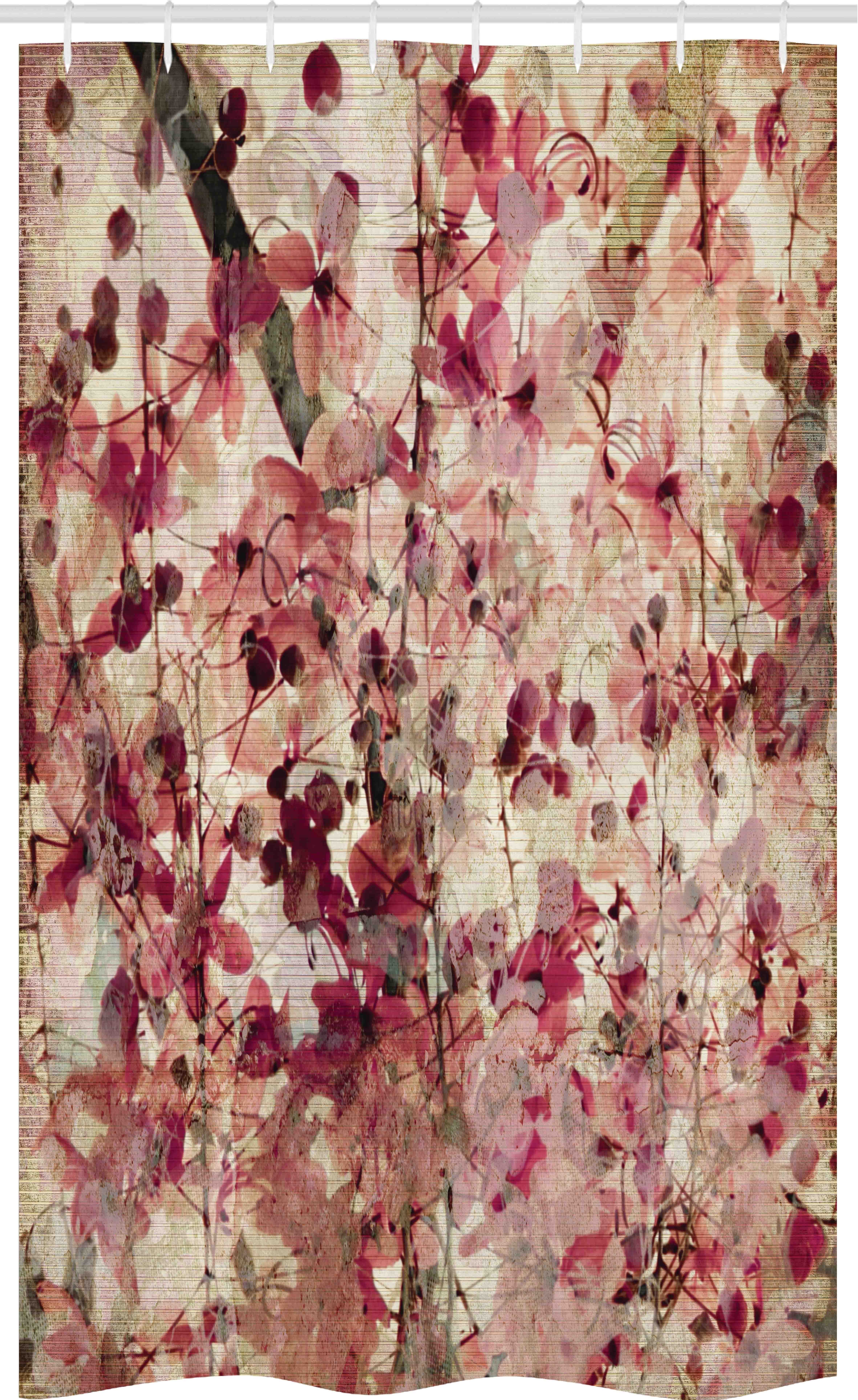 Abakuhaus Duschvorhang Badezimmer Deko Set aus Stoff mit Haken Breite 120 cm, Höhe 180 cm, Retro Kirschblüten Blumen