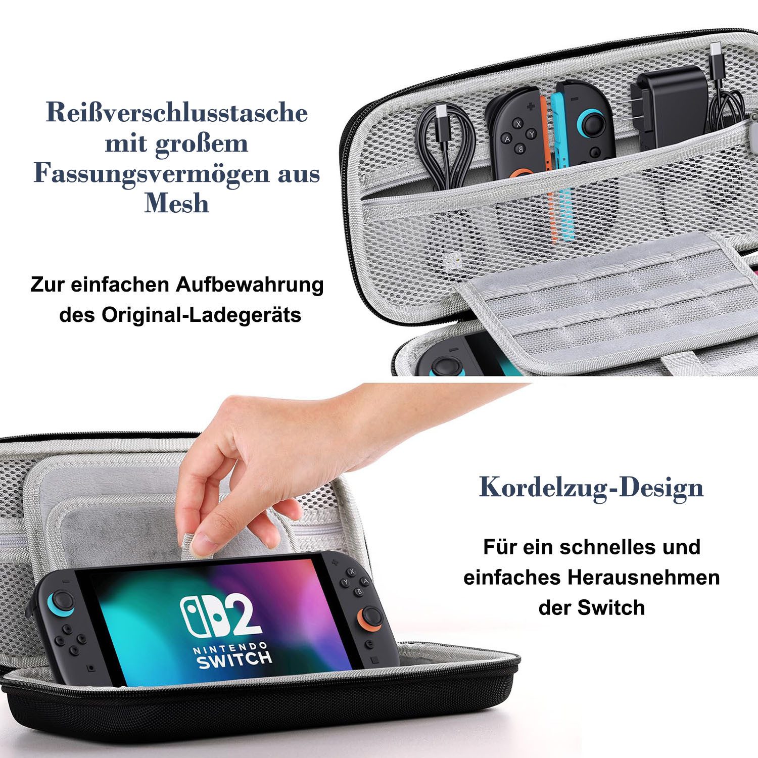 SURFOU Nintendo-Schutzhülle Tasche für Nintendo Switch 2 tasche(2025 Modell) – Hartschalenetui 7,9 zoll, nintendo switch 2 tasche mit 20 Spielslots, Kompakt & tragbar, Doppelreißverschluss, Rundum-Schutz unterwegs
