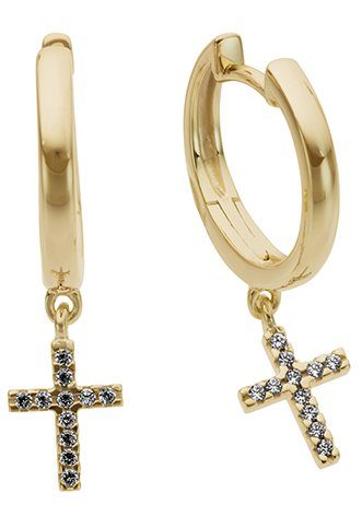 Paar Creolen Schmuck Geschenk Gold 333 Kreuz