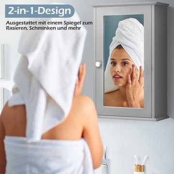 COSTWAY Spiegelschrank Bad, mit Tür & Ablage, Holz, 34x15x53cm, grau