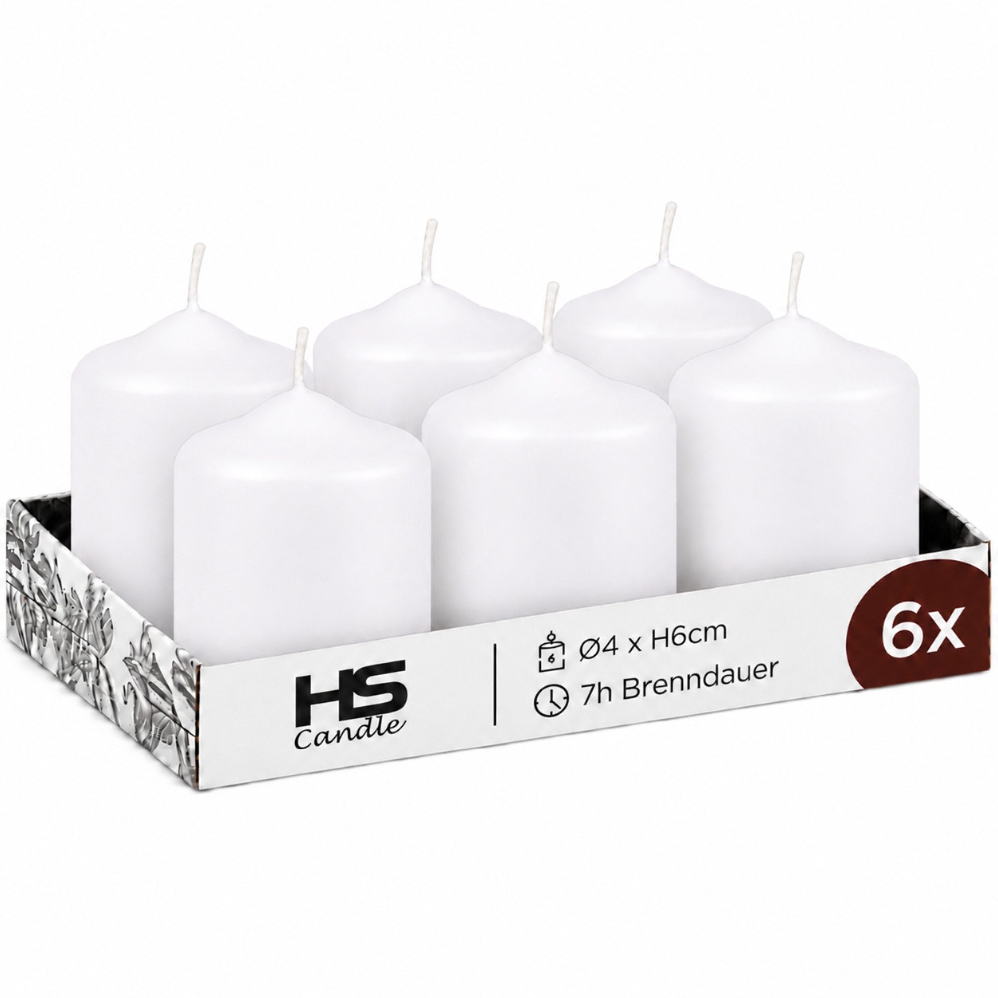 HS Candle Stumpenkerze Set kompakt und unparfümiert, Ø4cm x H6 cm (6-tlg., Dekolicht), bis zu 7h Brenndauer je Kerze, Wachsmischung, Made in EU