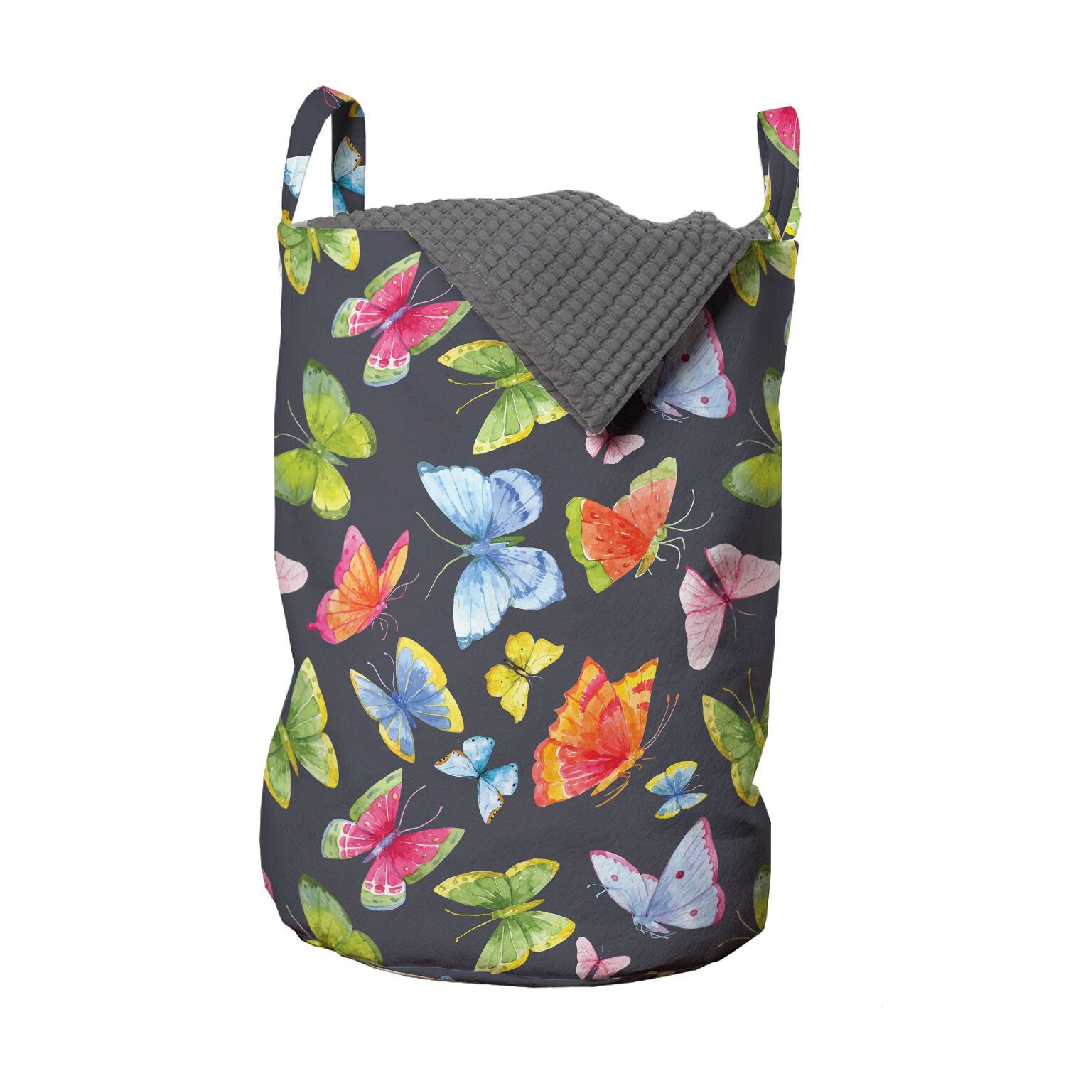 Abakuhaus Wäschesäckchen Wäschekorb mit Fly Waschsalons, Schmetterling Aquarell für Griffen Frühling Kordelzugverschluss