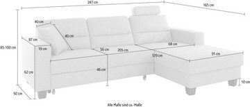 TRENDMANUFAKTUR Ecksofa, wahlweise mit Schlaffunktion, optional Kopfstützen bestellbar