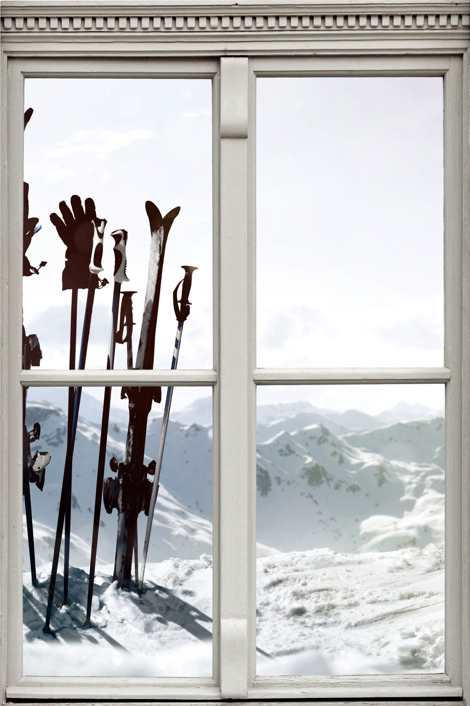 queence Wandsticker Skier auf Berg, Wandsticker, Wandbild, selbstklebend, 3D, Fenster
