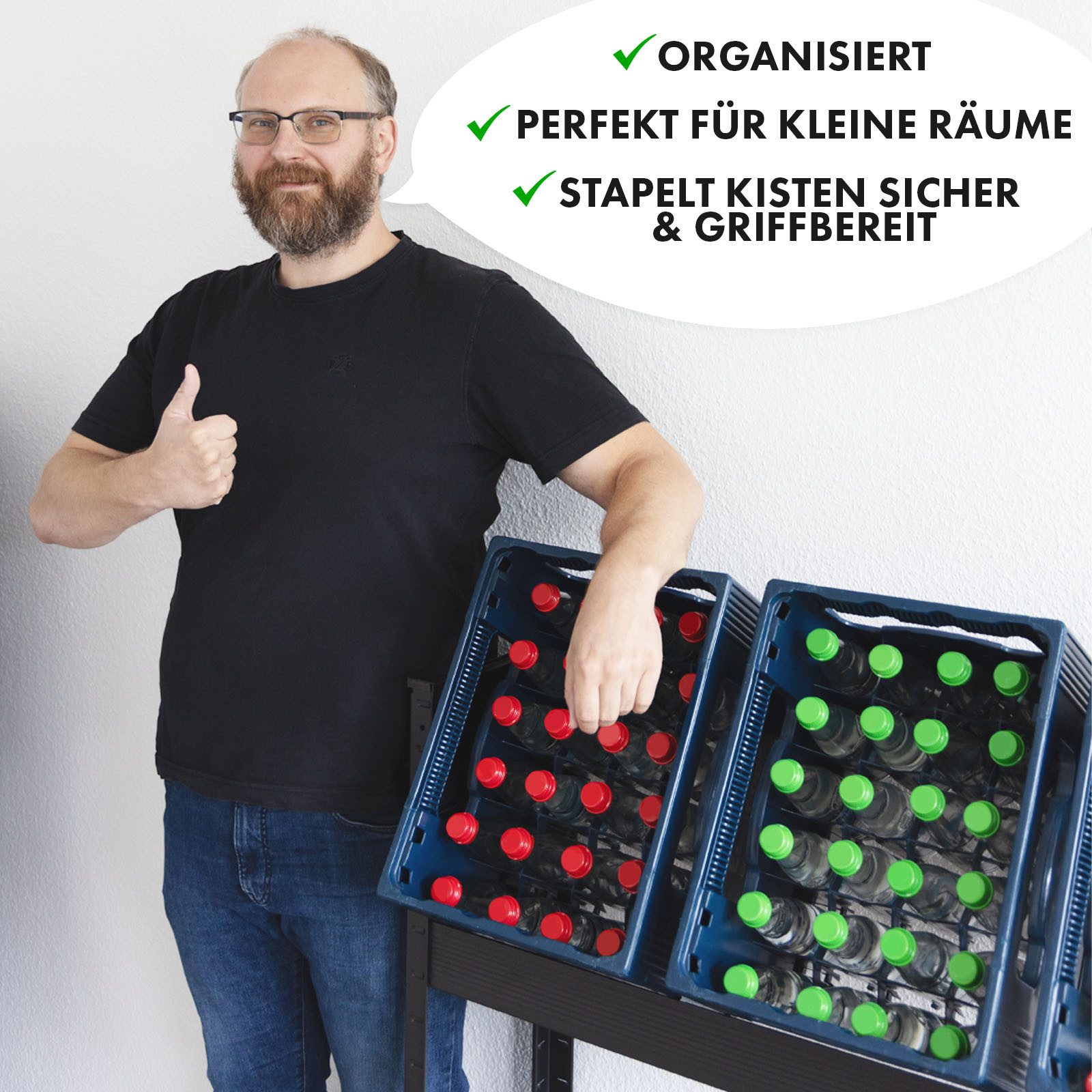 Floordirekt Flaschenregal Osaka, Aus pulverbeschichtetem Stahl für 3 bis 9 Kästen, Einfaches Ein- und Ausräumen dank cleverer Bauweise – Bild 5 von 5