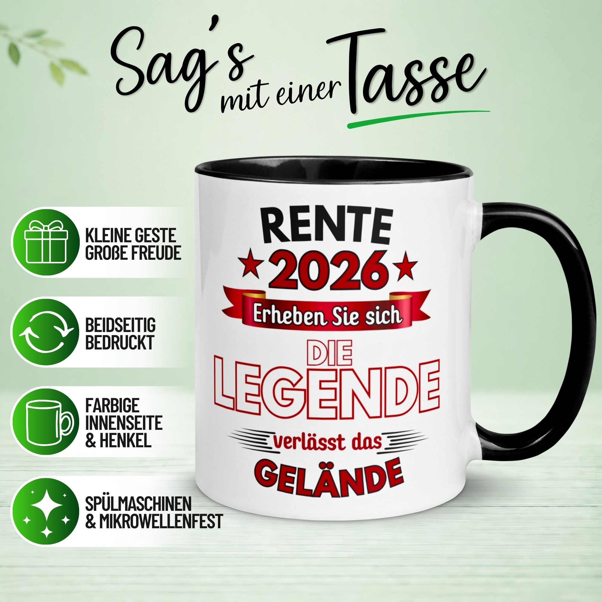 Momentals Tasse Rente – „Legende verlässt Gelände“ – Renteneintritt Geschenk Mann Frau, Gratis Versand · Links-&Rechtshänder · Spülmaschinenfest