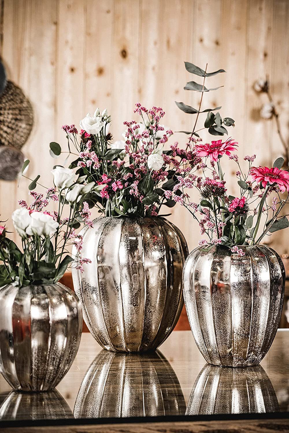 MichaelNoll Dekovase Vase Blumenvase Gefäß Silber Küche, Modern, Dekovase Pokalvase 28 cm Aluminium, Deko Wohnzimmer
