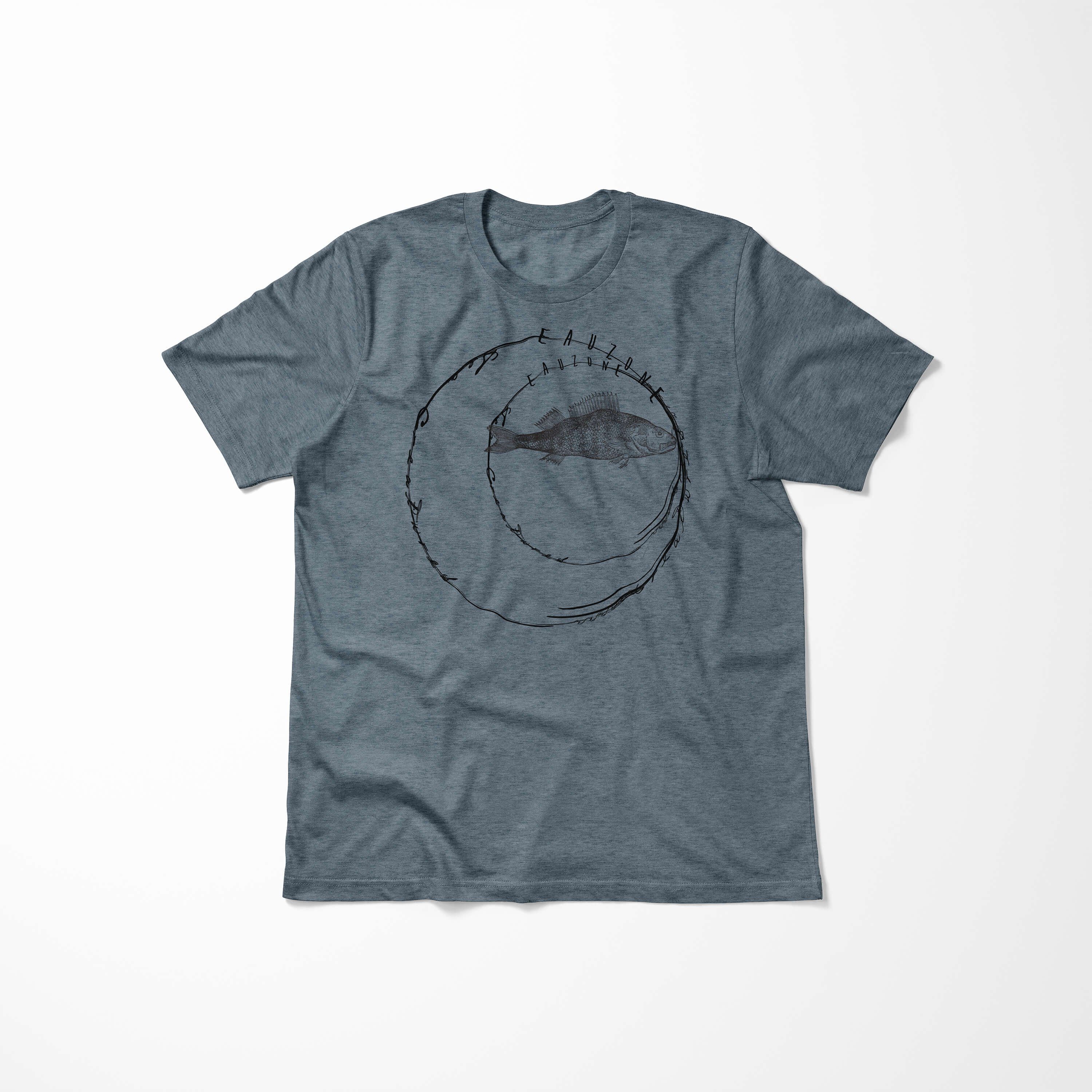 Sinus Art 076 T-Shirt Schnitt feine - Tiefsee Serie: Sea / sportlicher Struktur T-Shirt Indigo und Creatures, Fische Sea