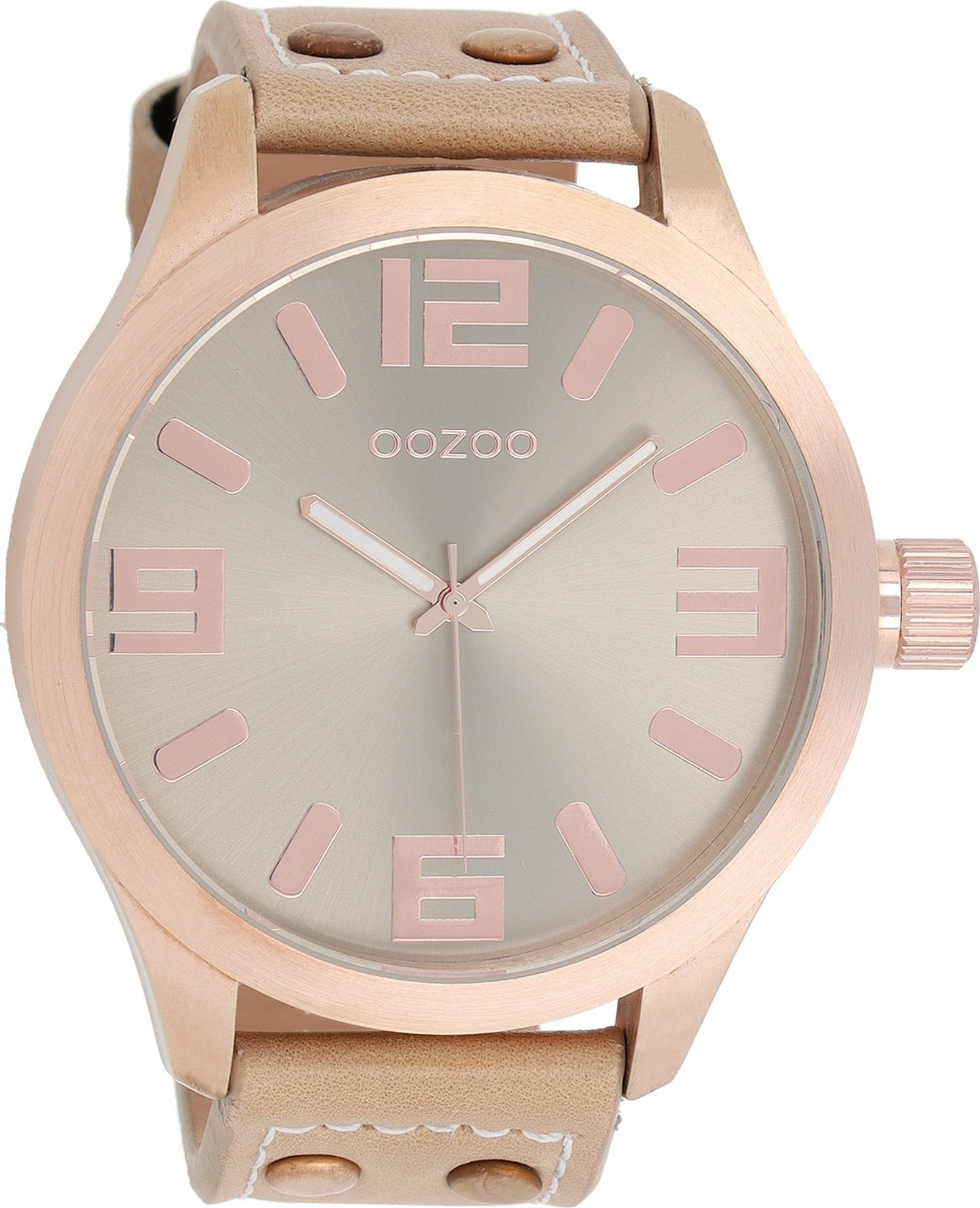 OOZOO Quarzuhr Oozoo Damen Armbanduhr Timepieces Analog, (Analoguhr), Damenuhr rund, extra groß (ca. 51mm) Lederarmband, Fashion-Style