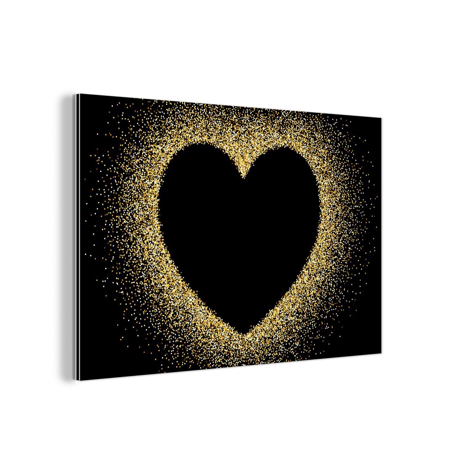 MuchoWow Metallbild Goldenes Herz auf schwarzem günstig online kaufen